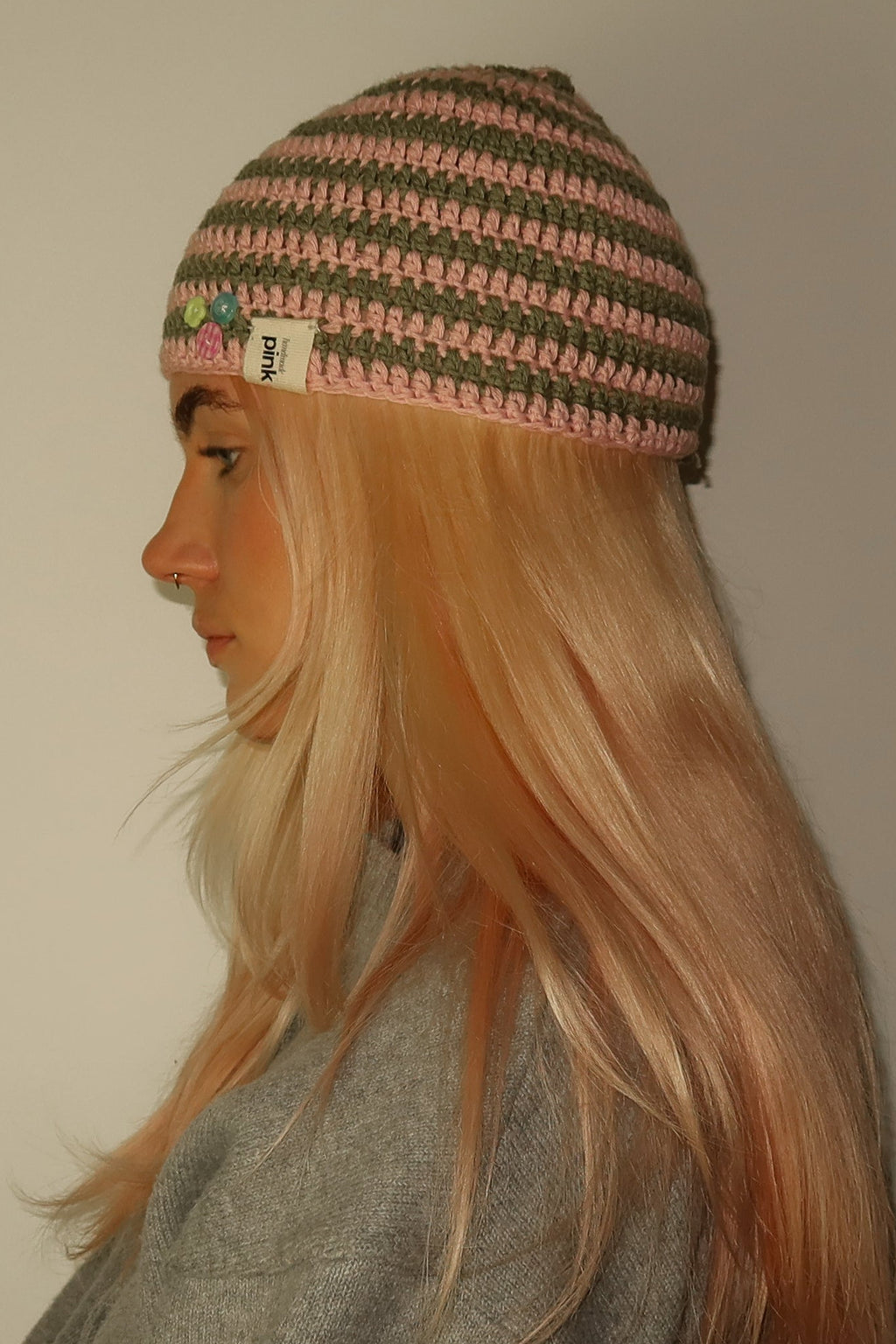 Classic Striped Beanie Pink & Green