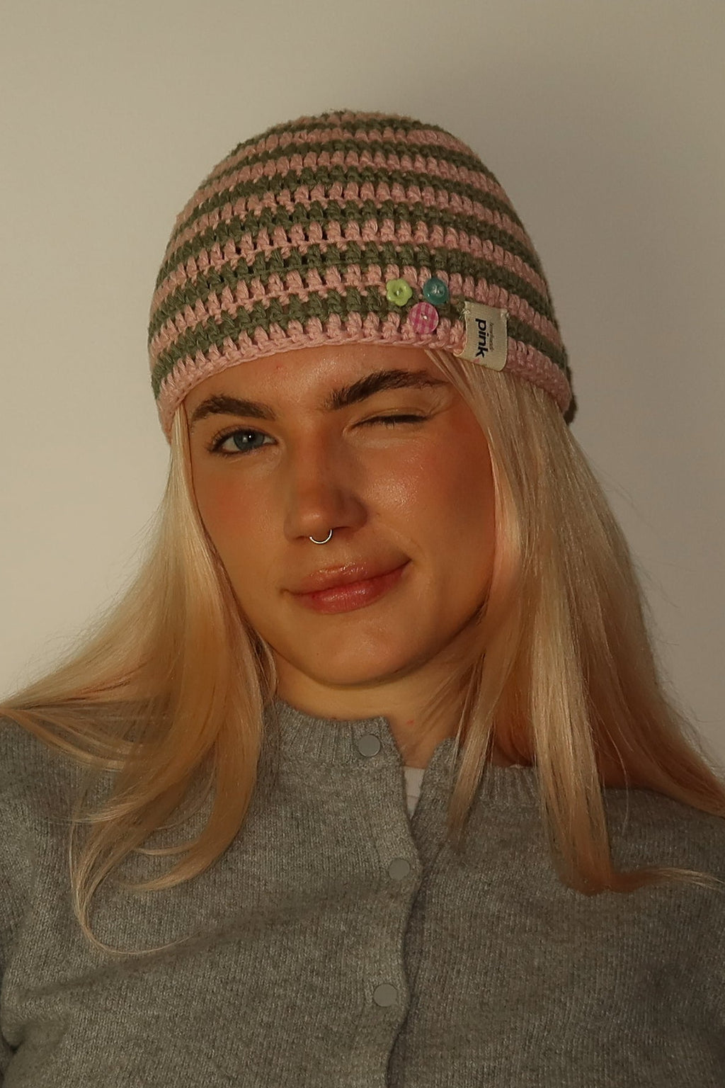 Classic Striped Beanie Pink & Green