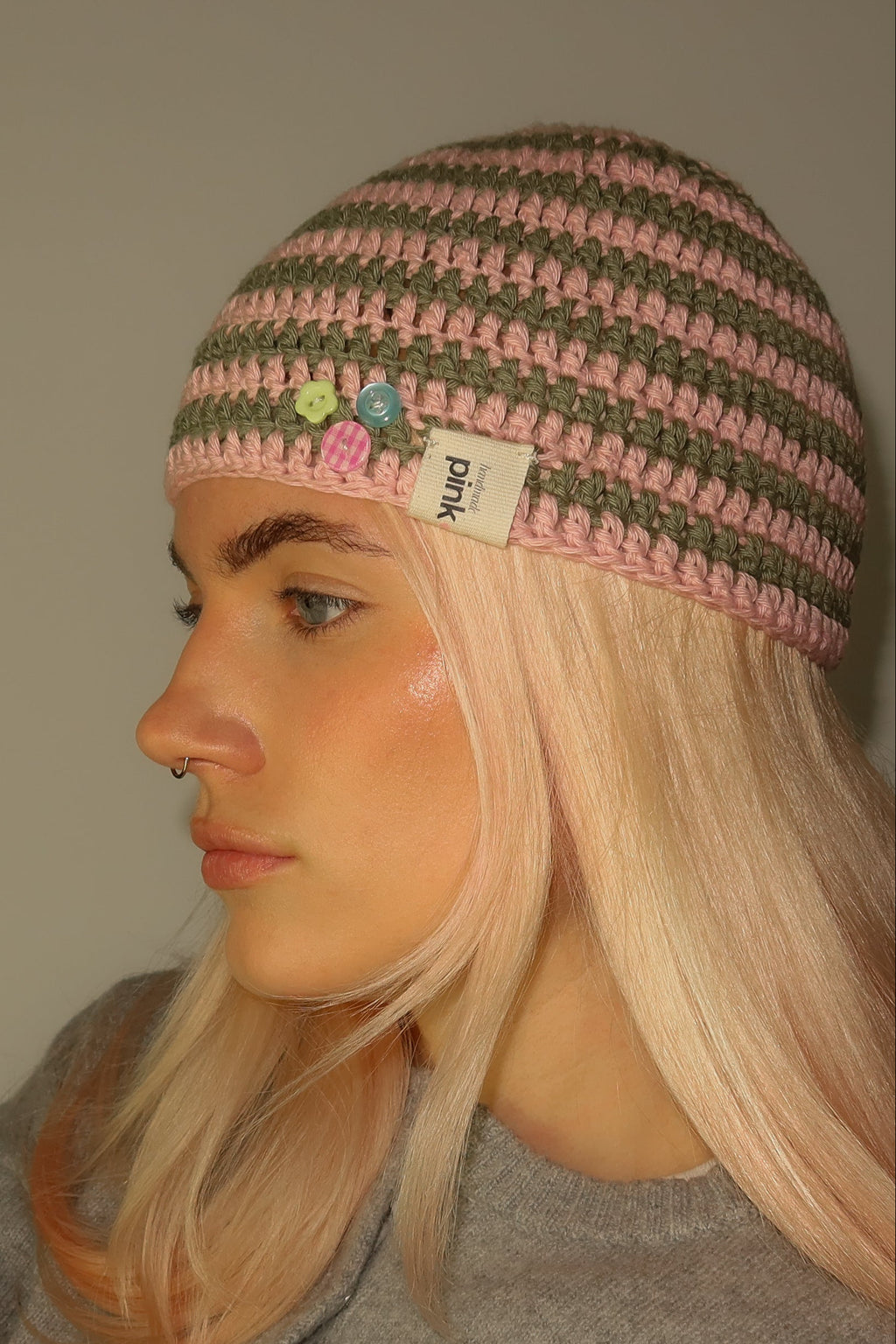 Classic Striped Beanie Pink & Green