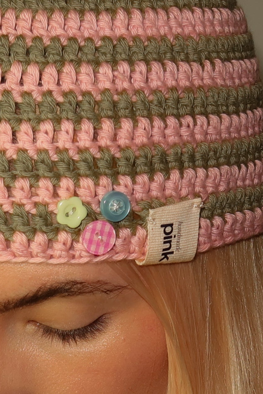 Classic Striped Beanie Pink & Green
