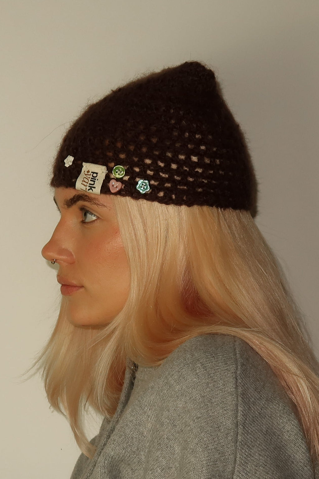 Cat Ears Beanie Mohair Teddy Brown