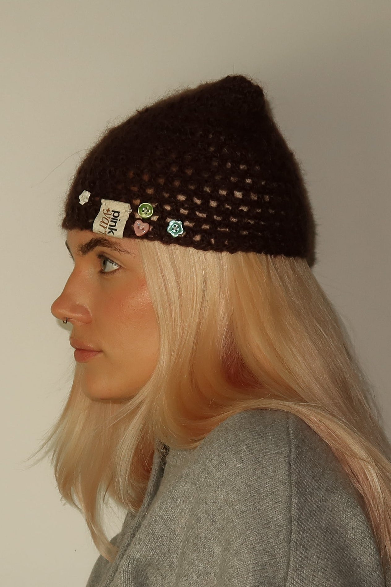 Cat Ears Beanie Mohair Teddy Brown