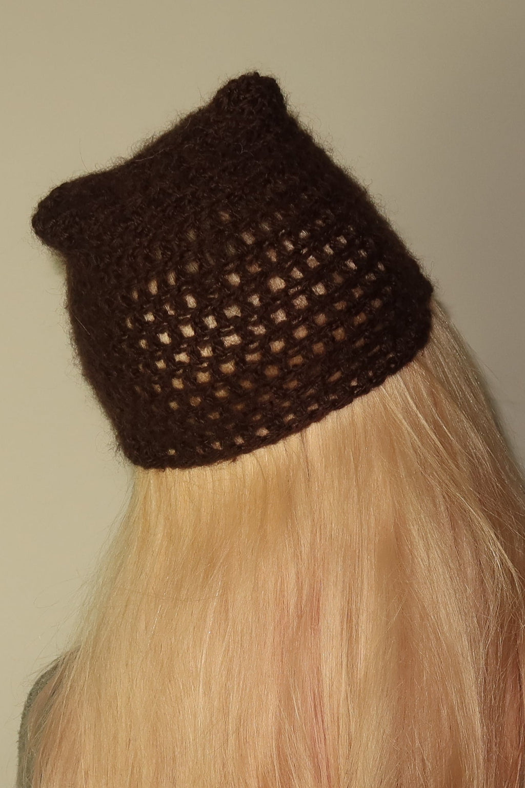 Cat Ears Beanie Mohair Teddy Brown