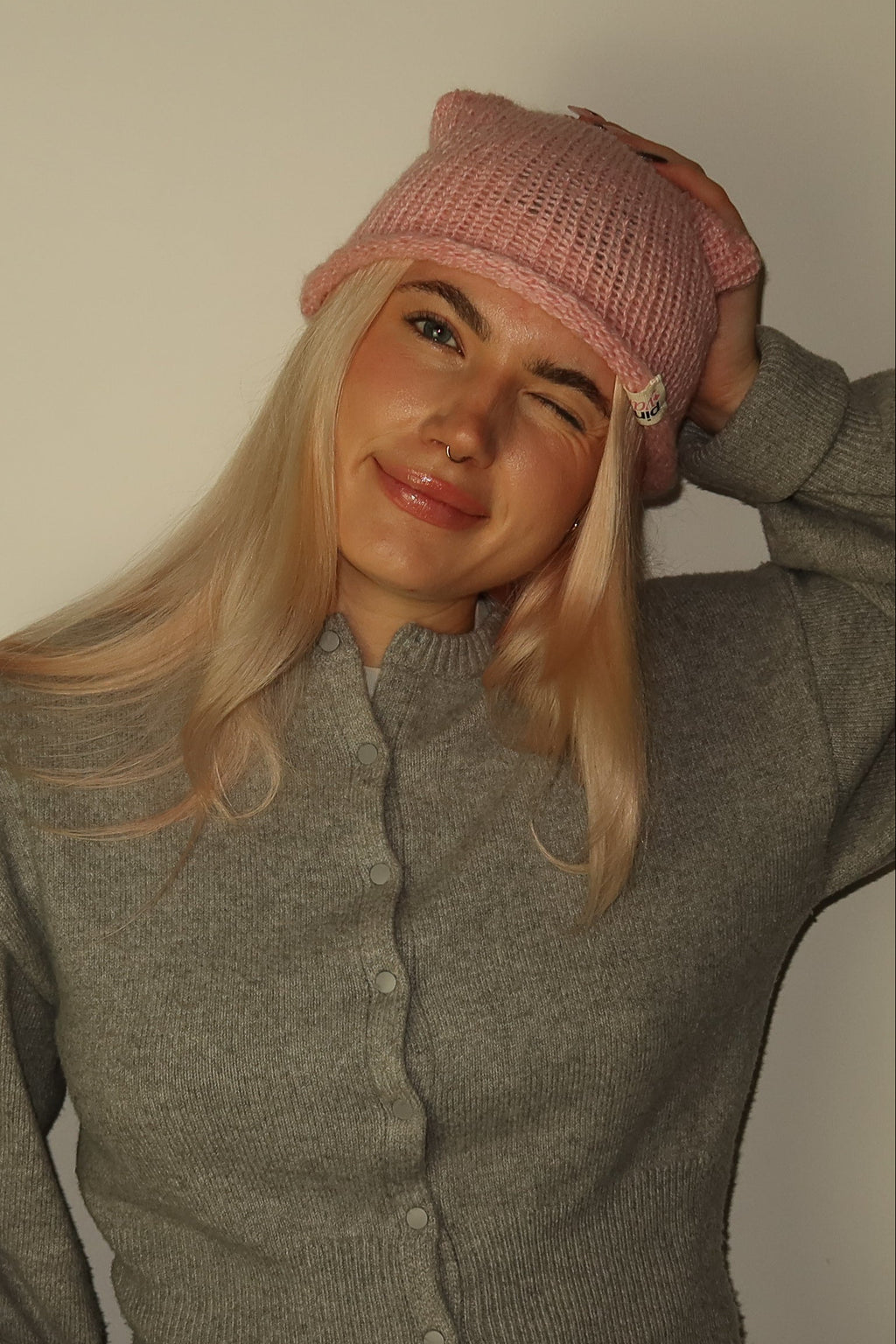 Cat Ears Beanie Wool Pink