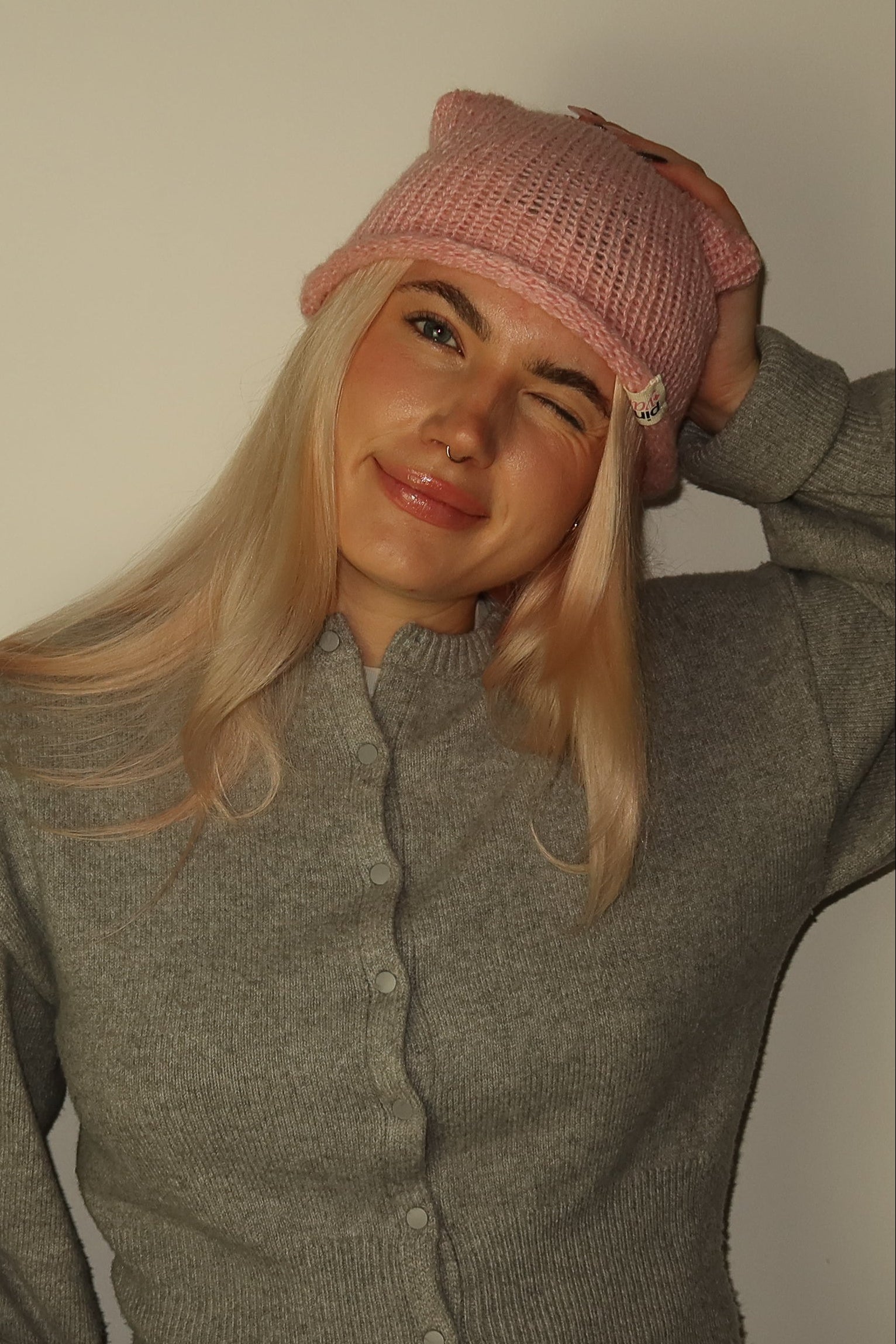 Cat Ears Beanie Wool Pink