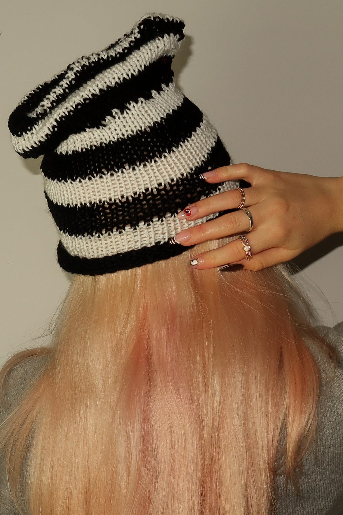Cat Ears Beanie Black & White Slouchy Fit