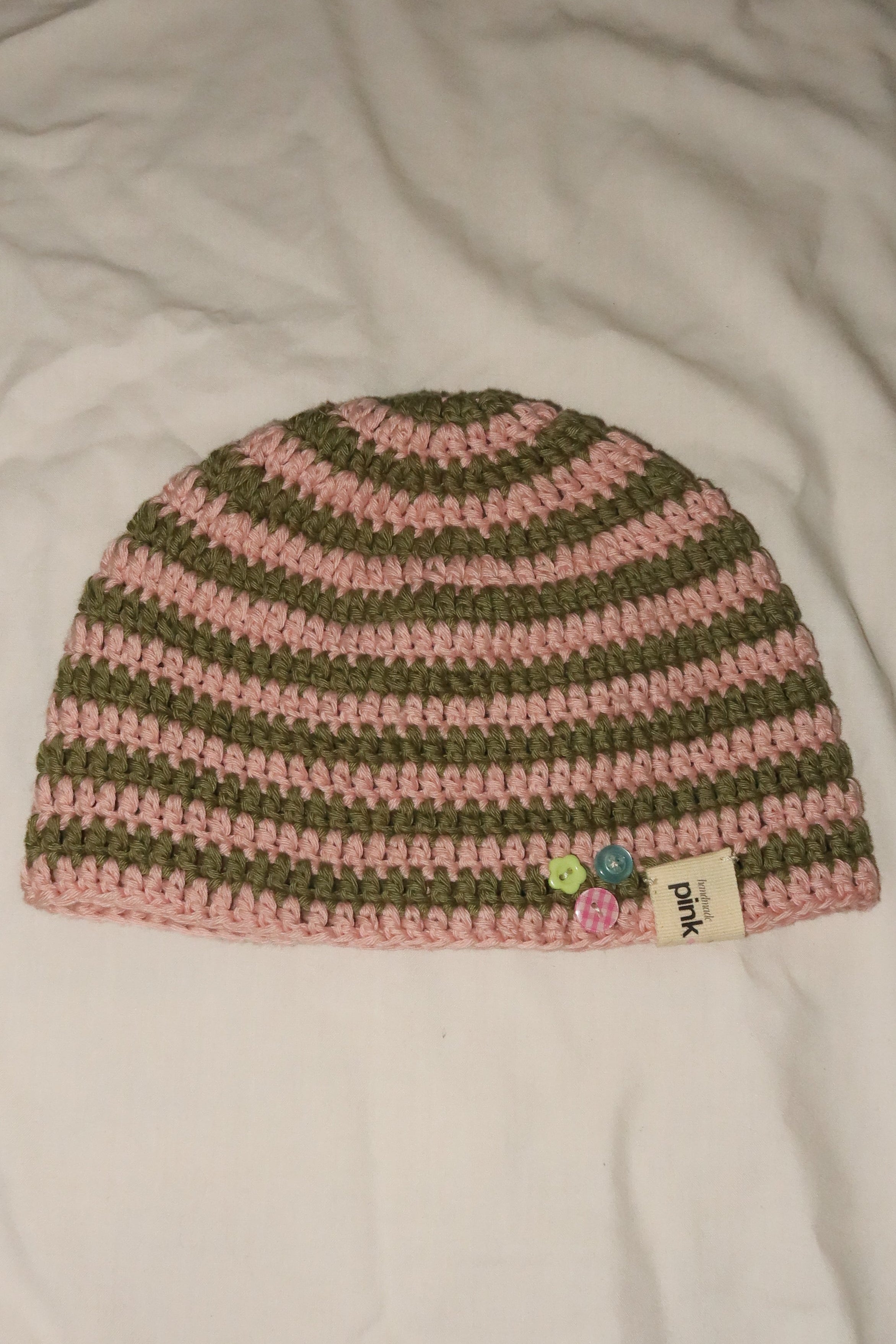 Classic Striped Beanie Pink & Green