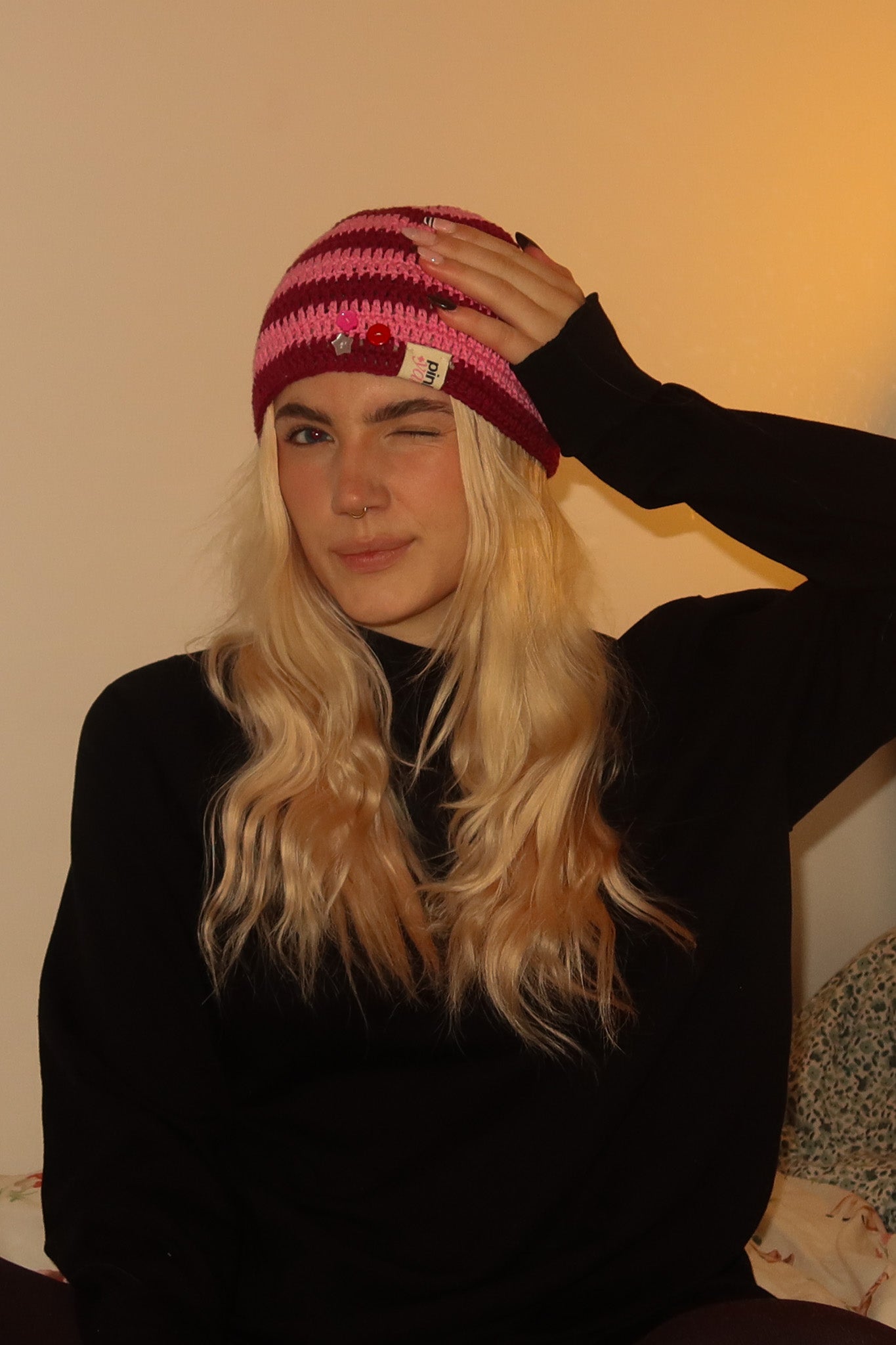 Classic Striped Beanie Pink Combo