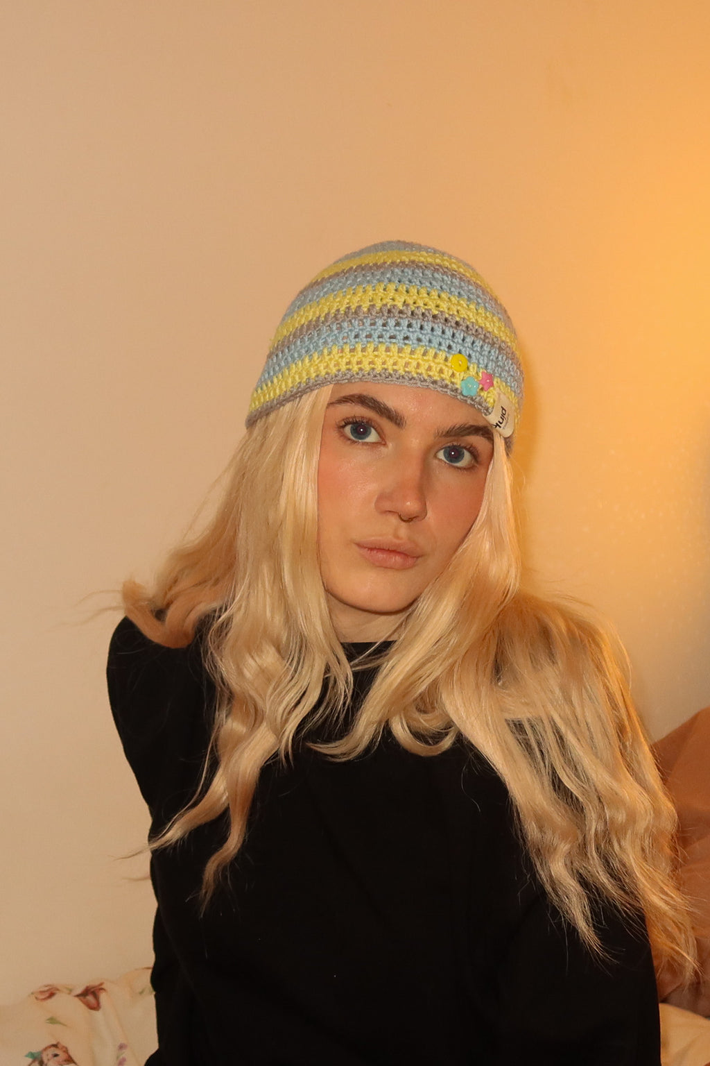 Classic Striped Beanie - Striped Powder Blue & Soft Yellow