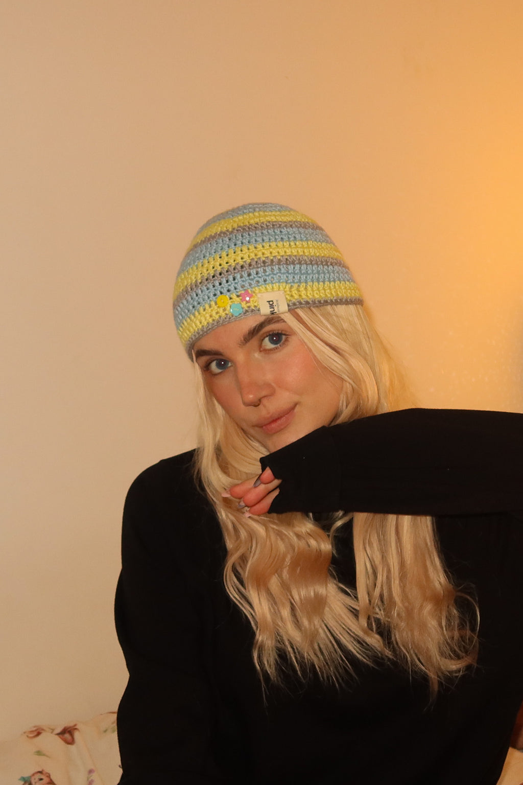 Classic Striped Beanie - Striped Powder Blue & Soft Yellow