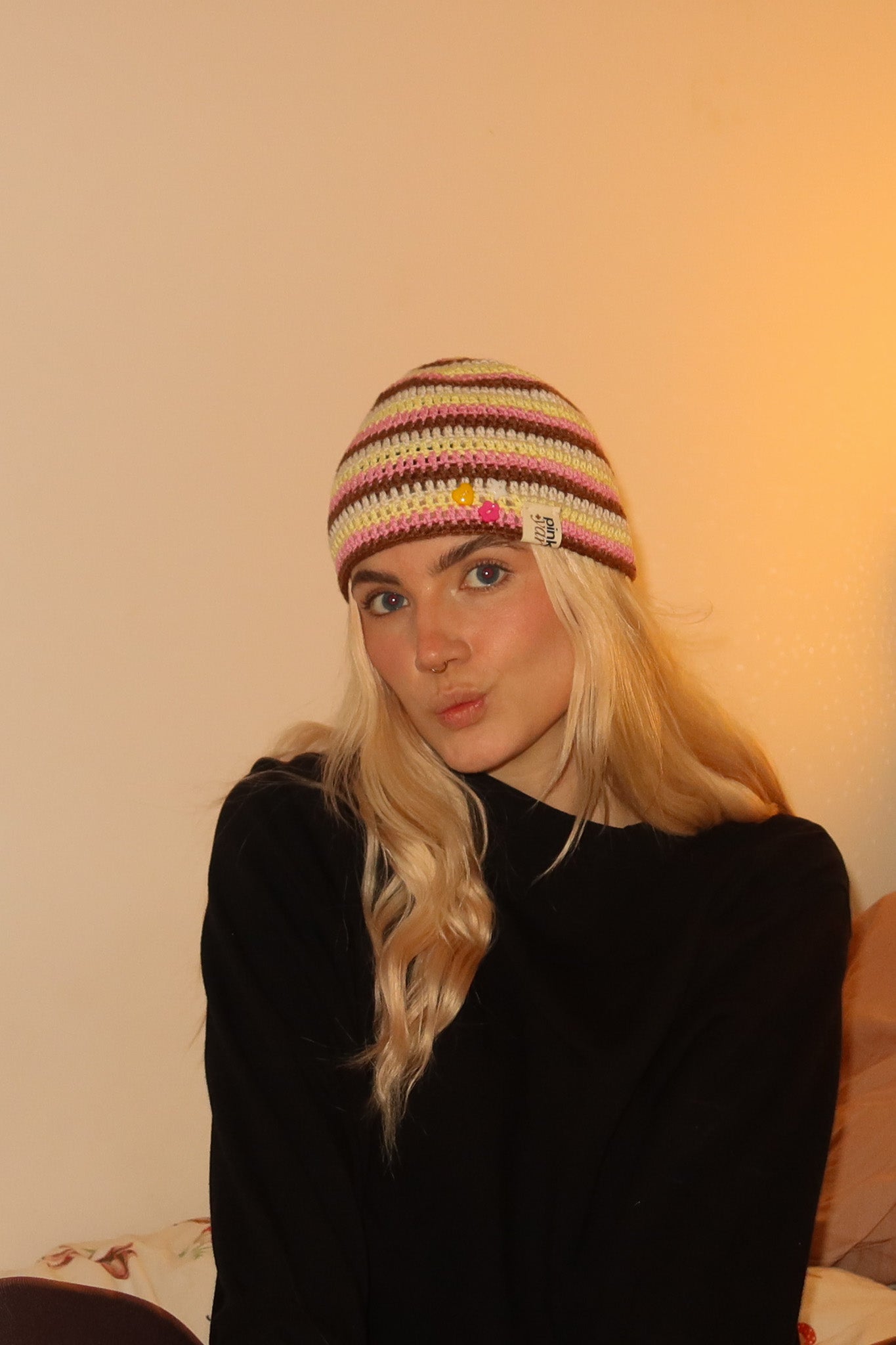 Classic Striped Beanie - Pink Latte Stripe