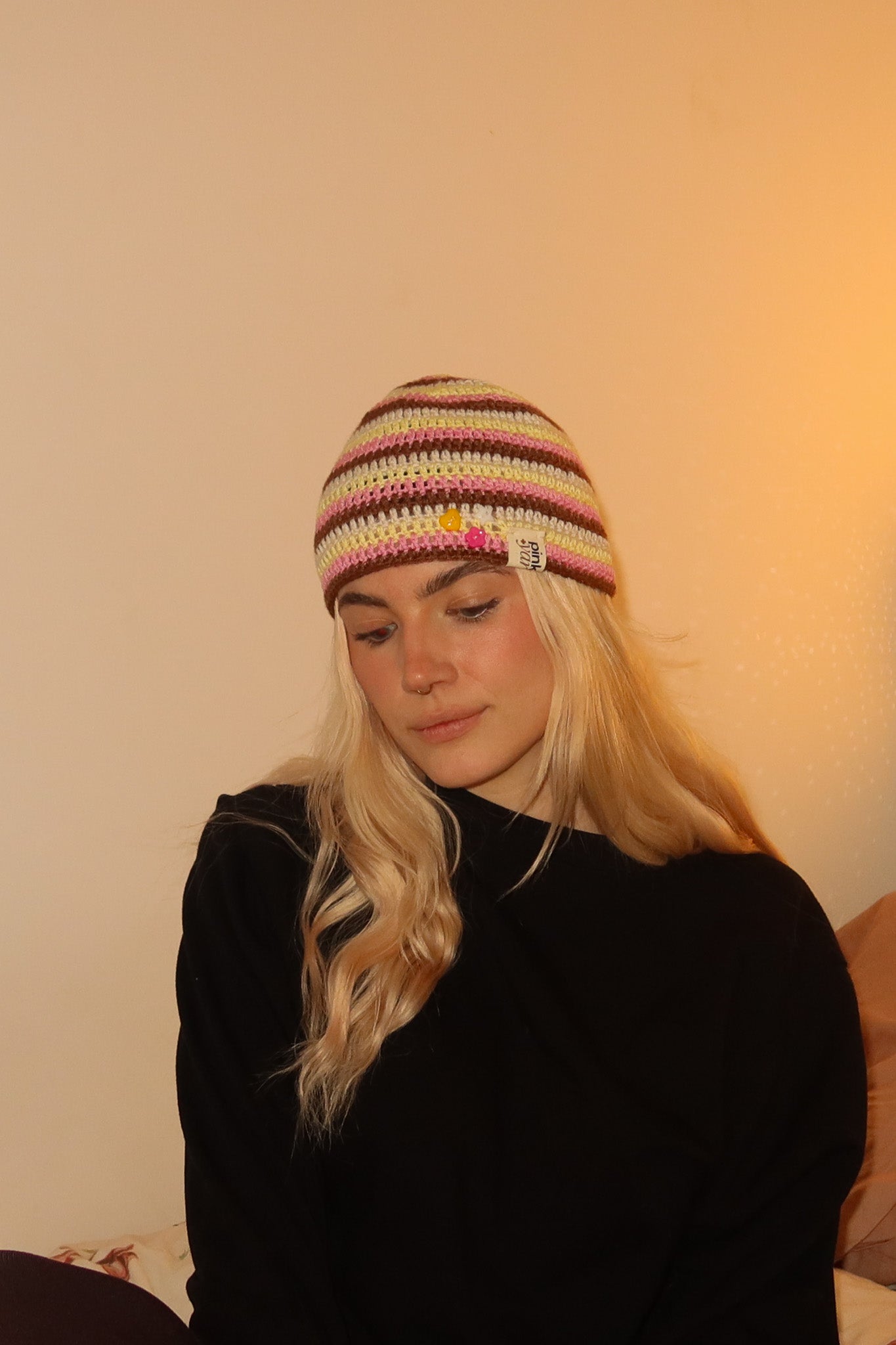 Classic Striped Beanie - Pink Latte Stripe