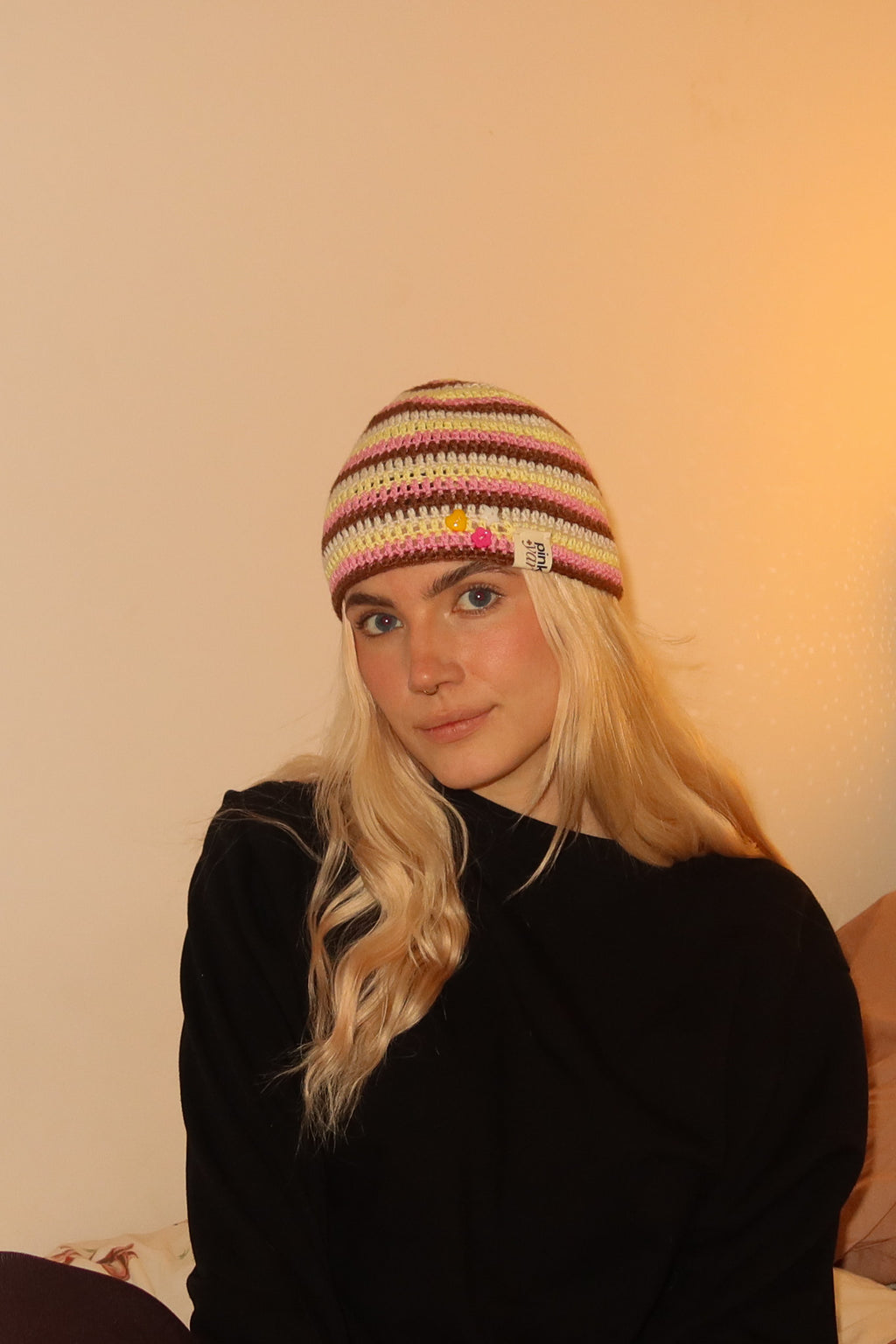 Classic Striped Beanie - Pink Latte Stripe