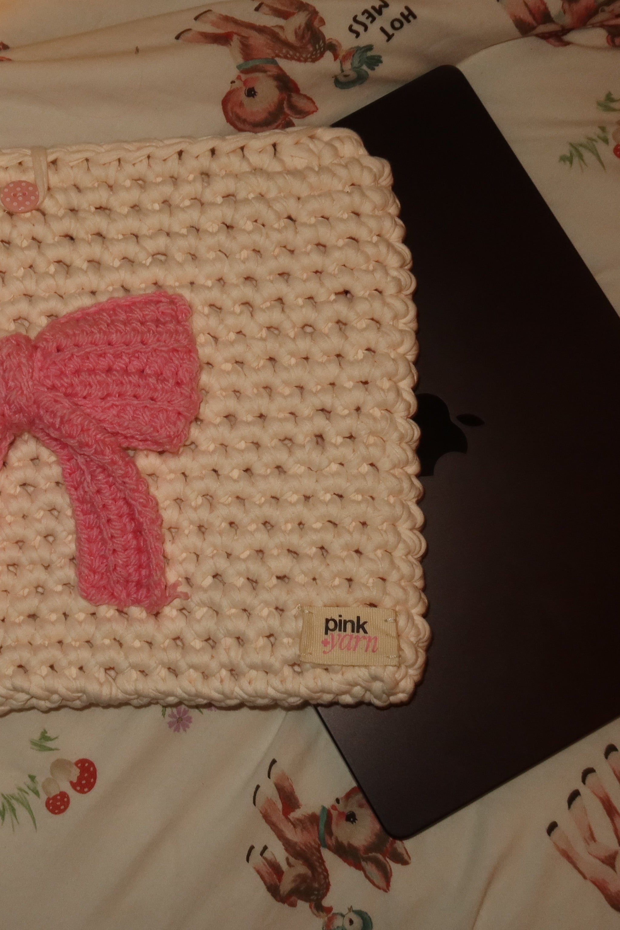Crochet Computer Case - Pink Bow