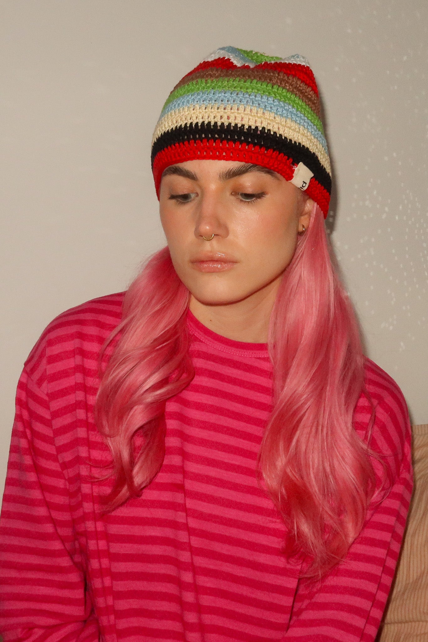 Classic Striped Beanie -Multi Red