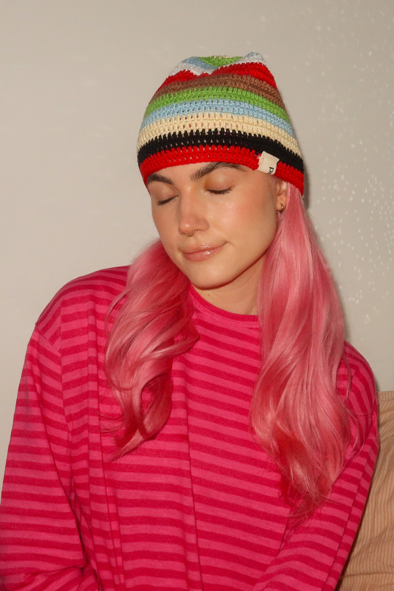 Classic Striped Beanie -Multi Red