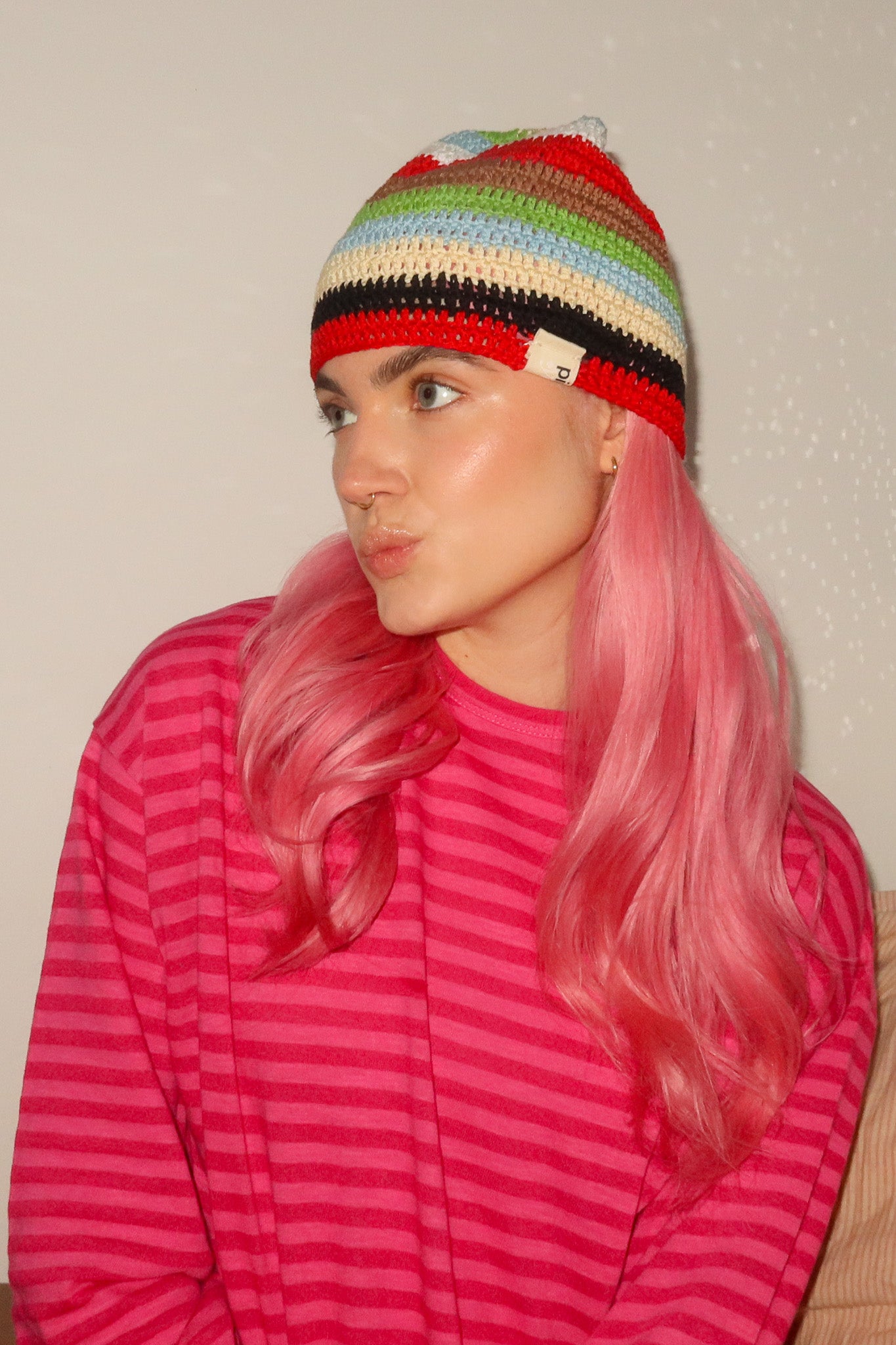 Classic Striped Beanie -Multi Red