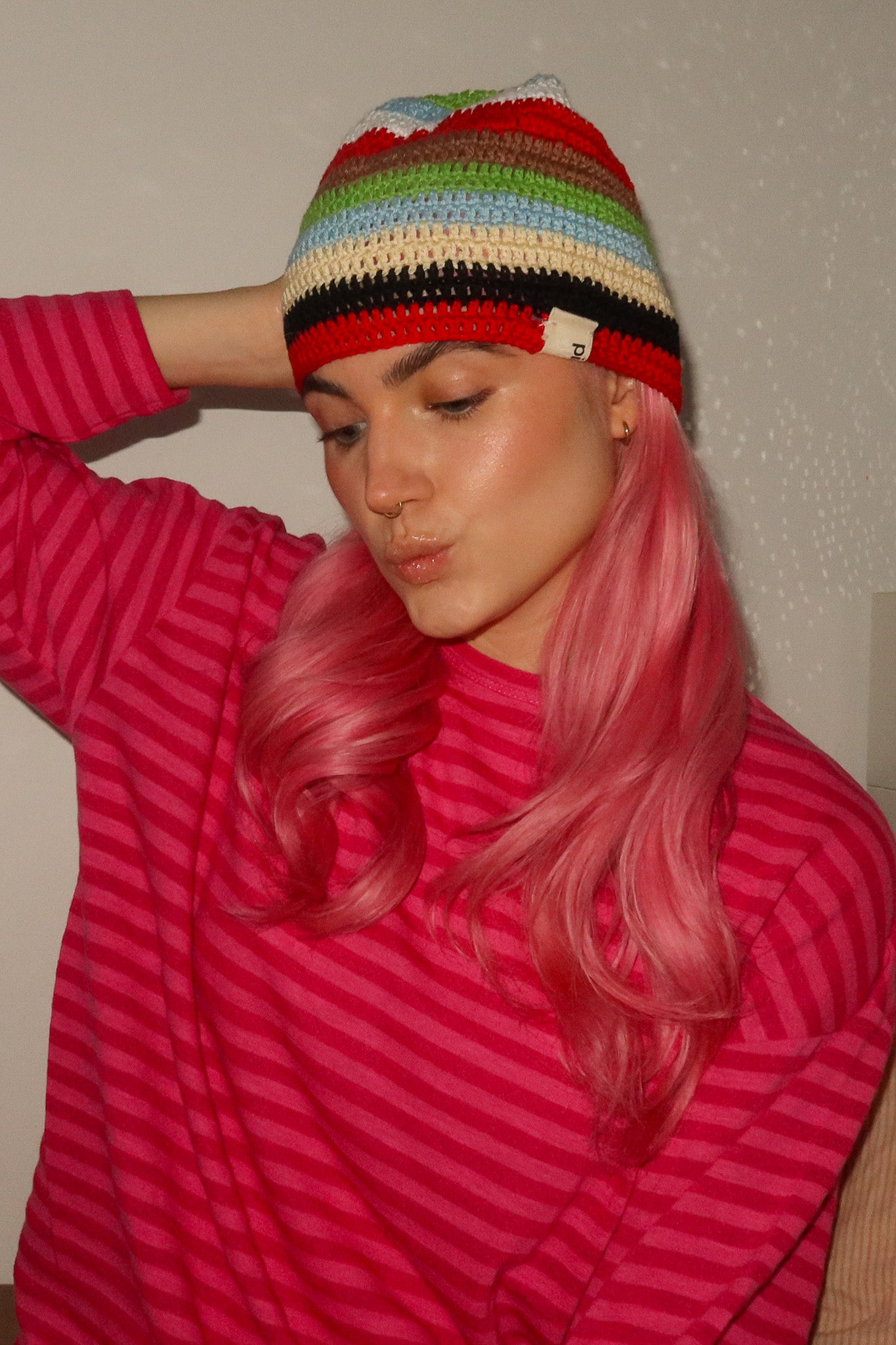 Classic Striped Beanie -Multi Red