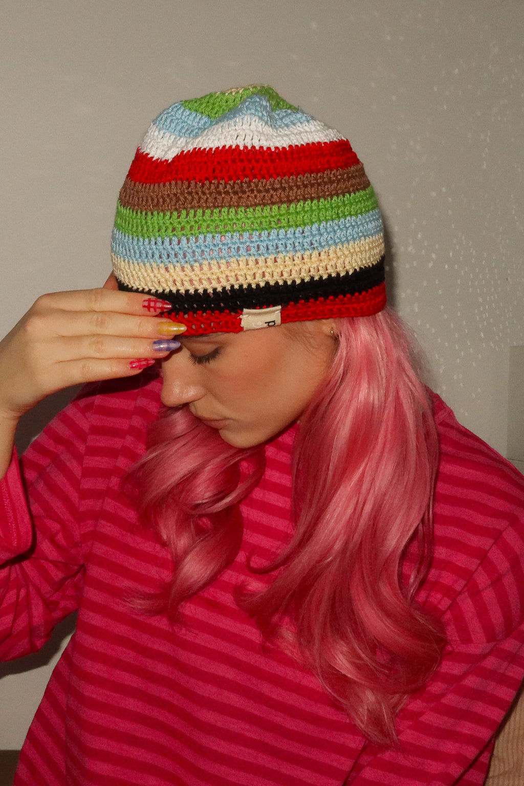 Classic Striped Beanie -Multi Red