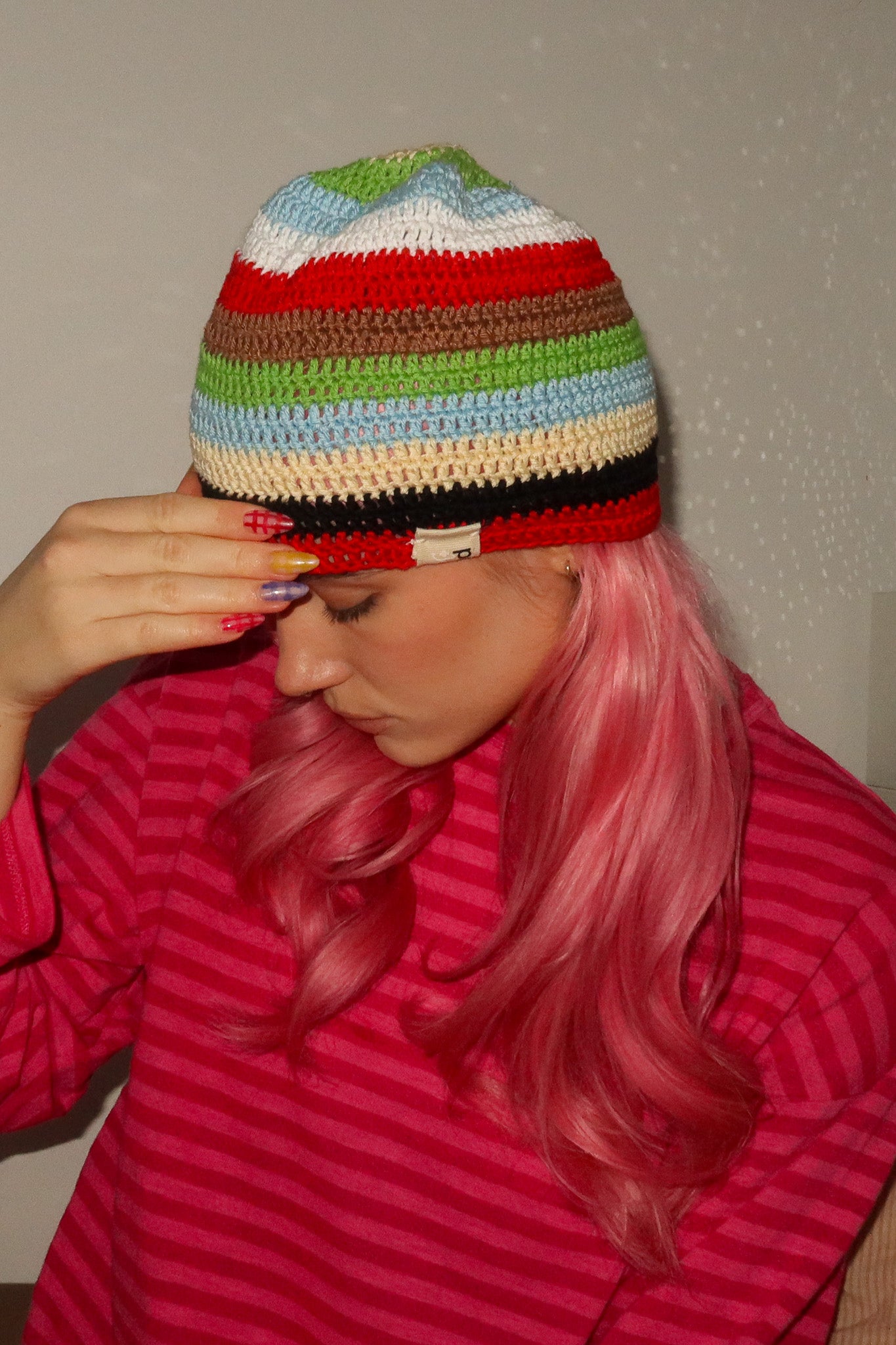 Classic Striped Beanie -Multi Red