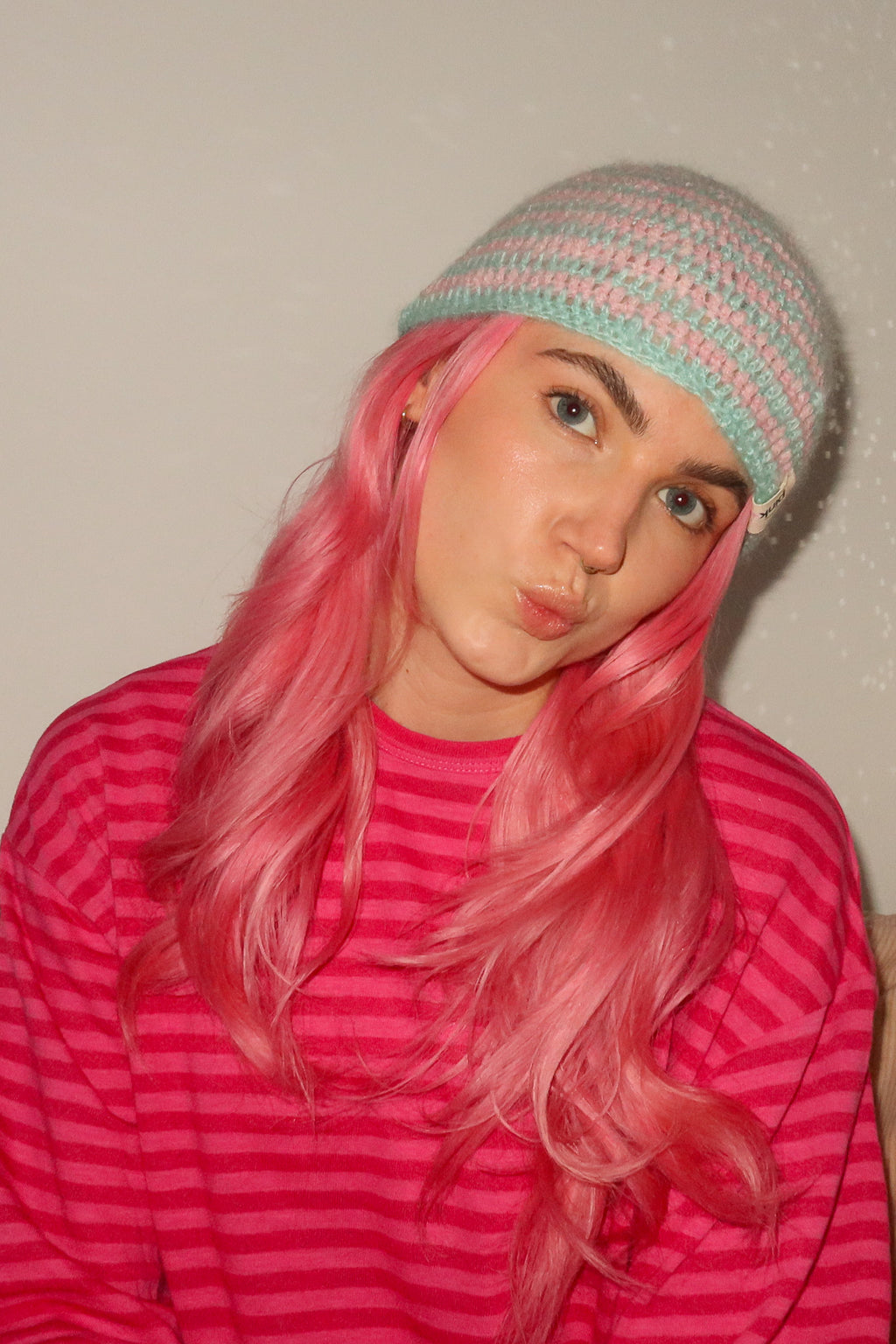 Classic Striped Beanie -Bubblegum