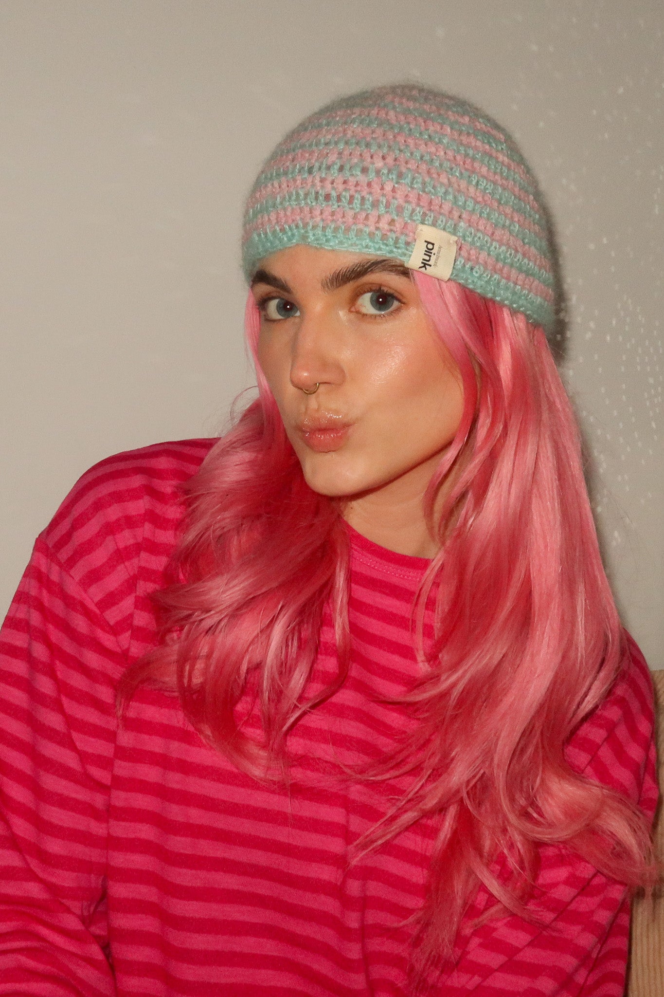 Classic Striped Beanie -Bubblegum