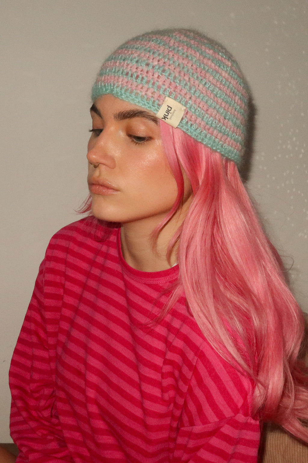 Classic Striped Beanie -Bubblegum