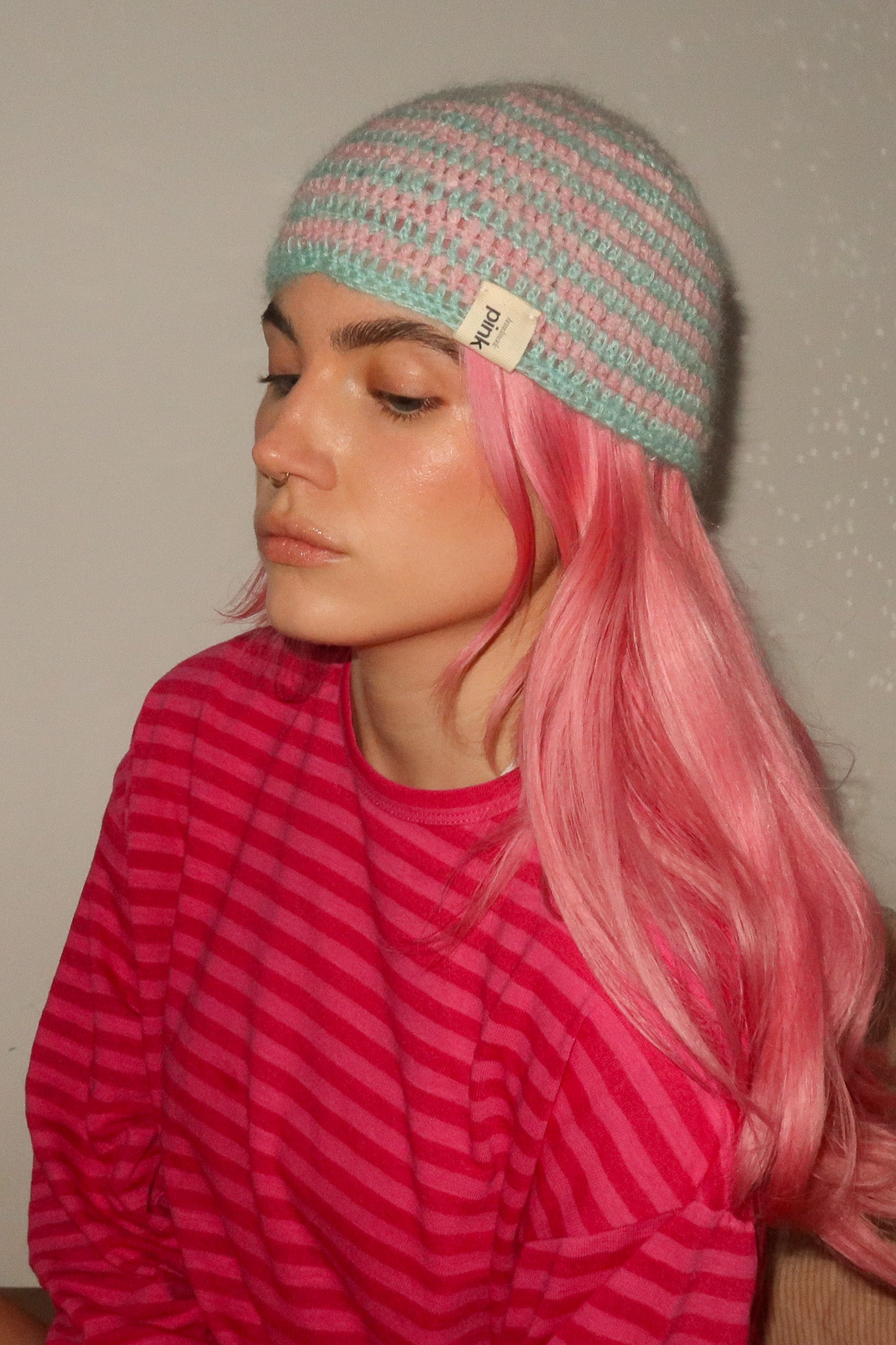Classic Striped Beanie -Bubblegum