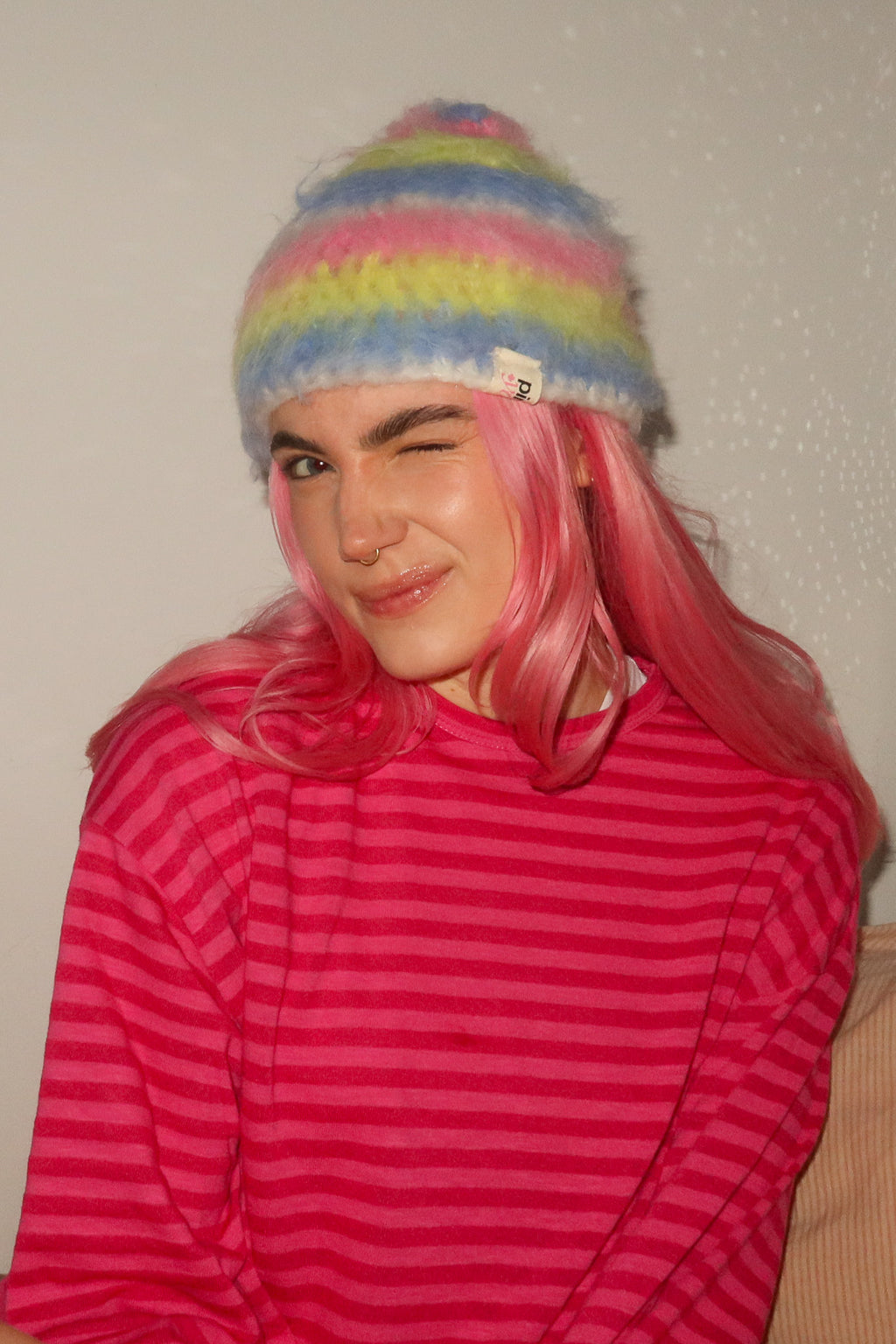 Classic Striped Beanie - Mohair Candy Brush
