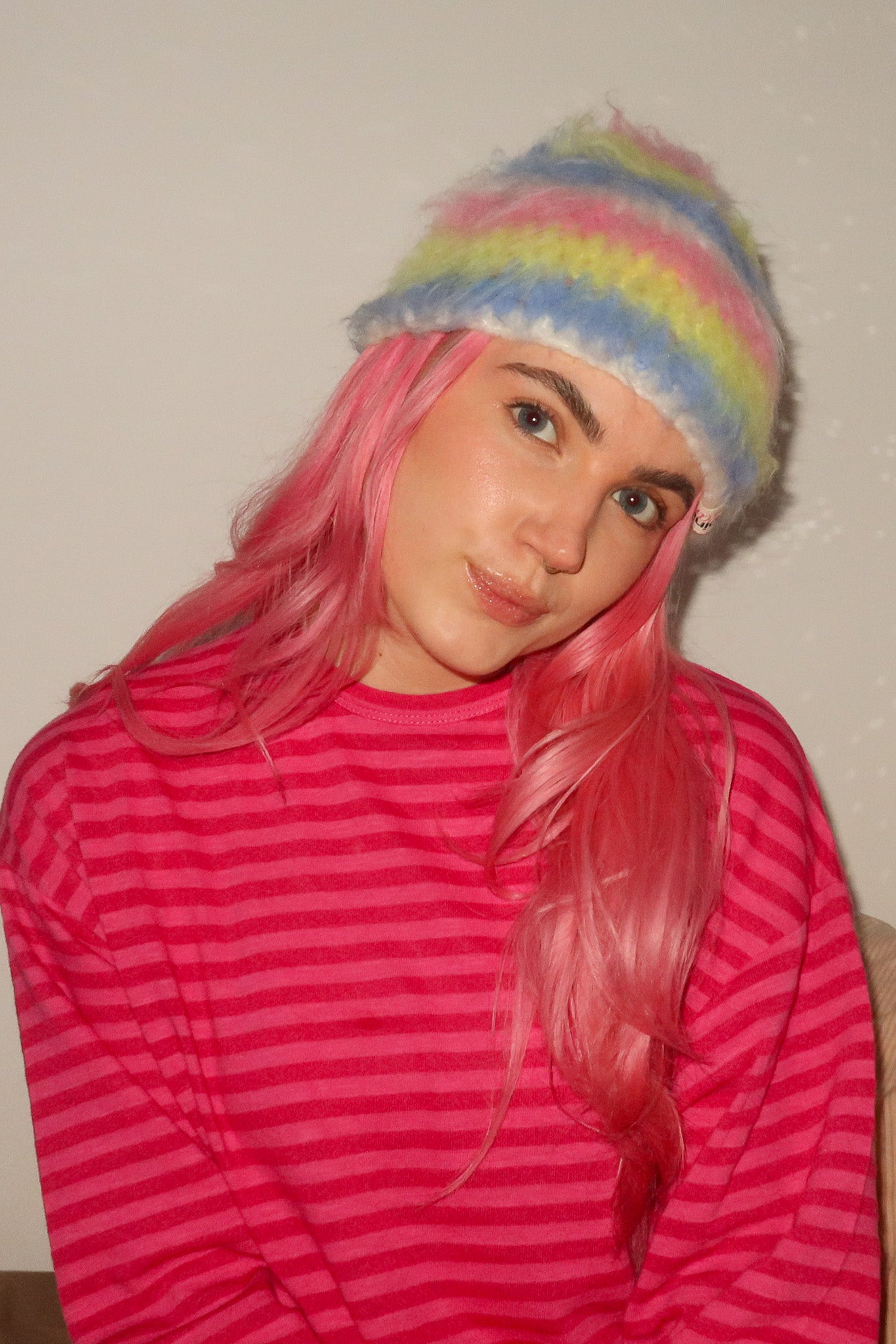 Classic Striped Beanie - Mohair Candy Brush