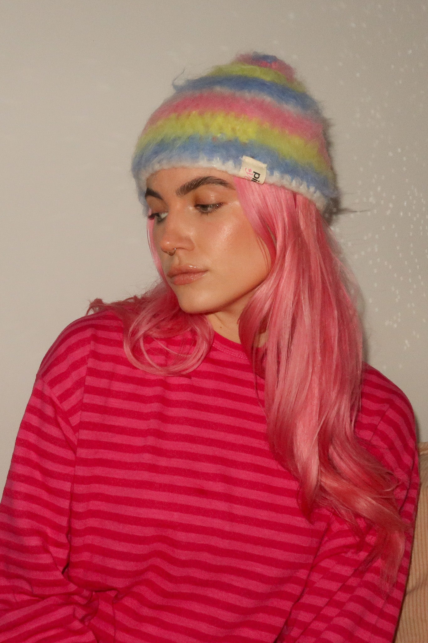 Classic Striped Beanie - Mohair Candy Brush