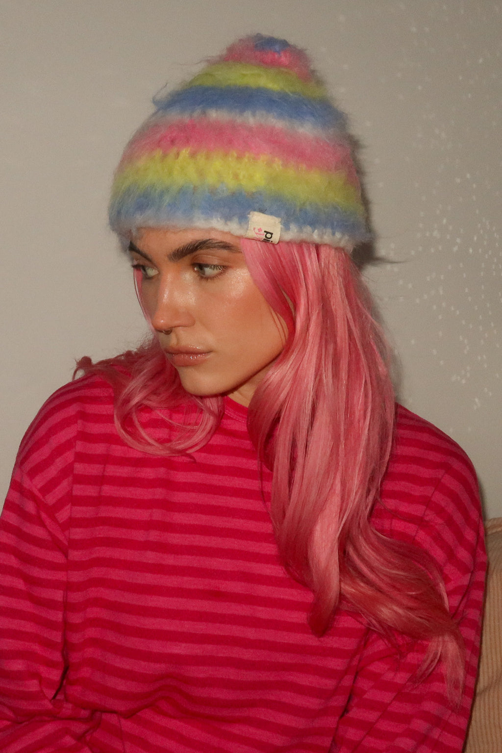 Classic Striped Beanie - Mohair Candy Brush