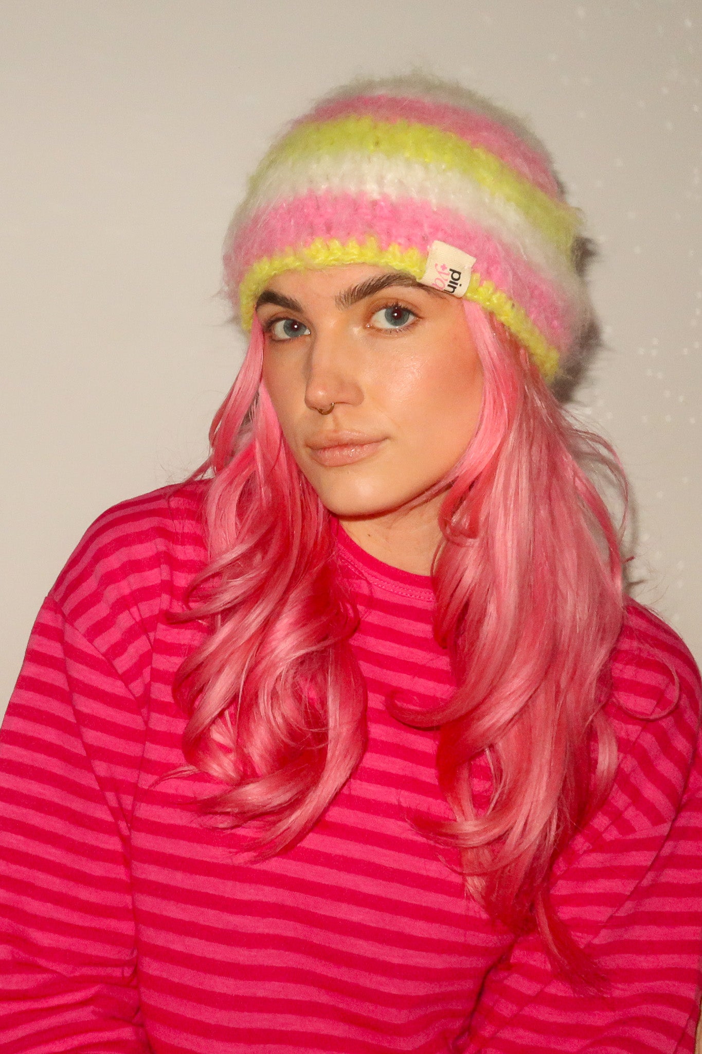 Classic Striped Beanie - Mohair Pink Dango