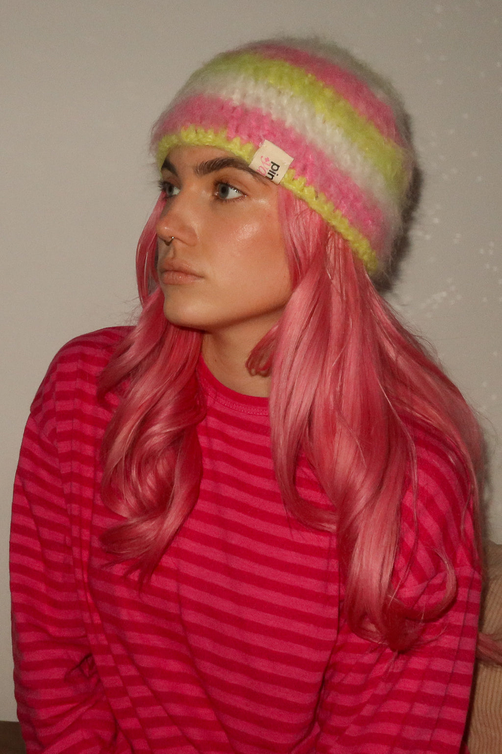 Classic Striped Beanie - Mohair Pink Dango