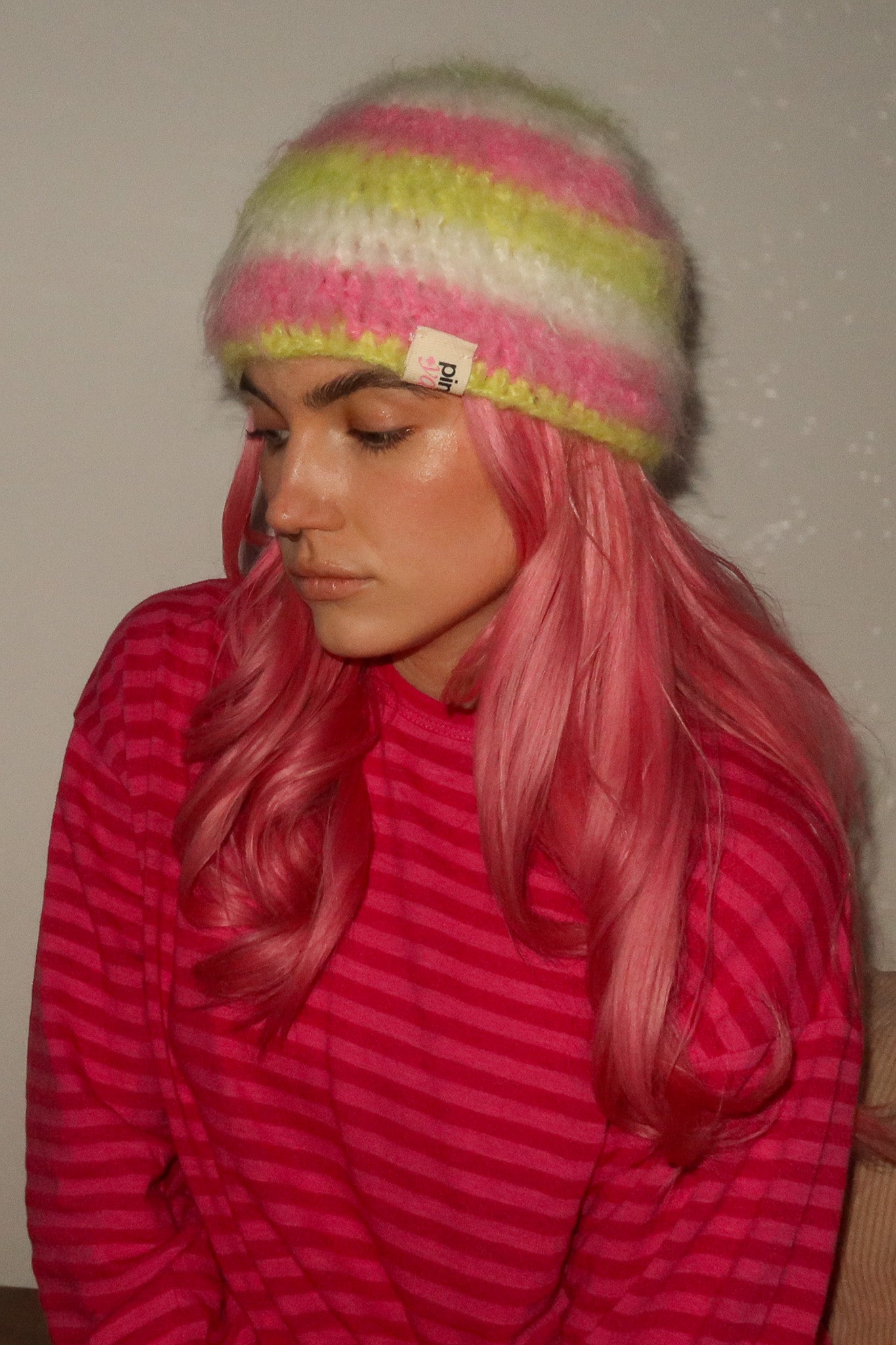 Classic Striped Beanie - Mohair Pink Dango