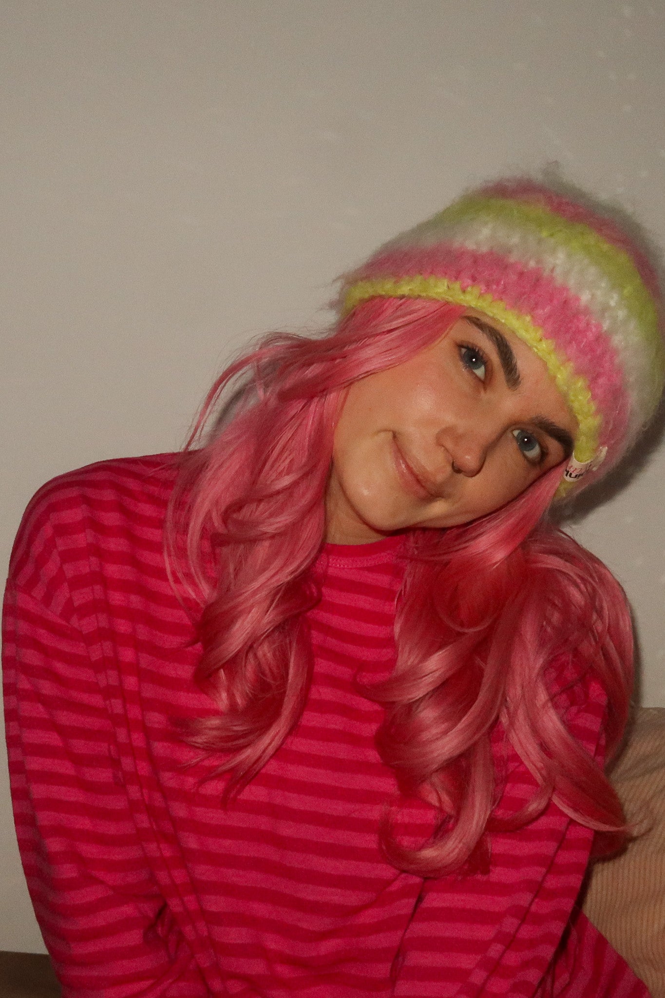 Classic Striped Beanie - Mohair Pink Dango