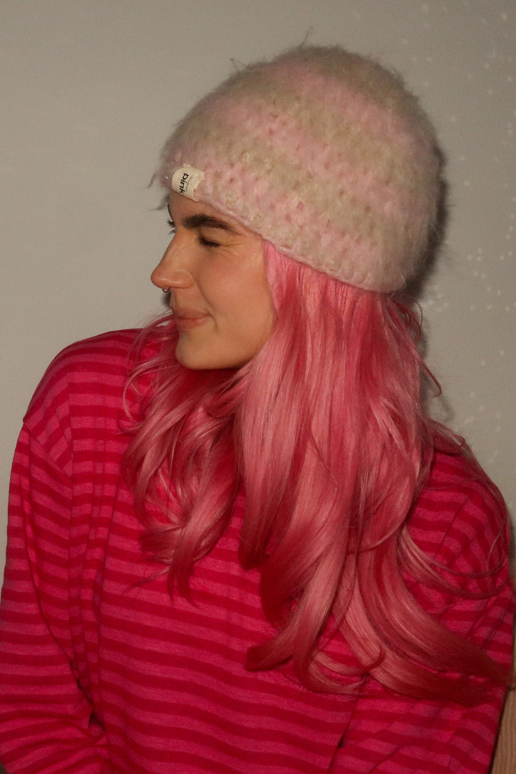Classic Striped Beanie - Mohair Pink Brush