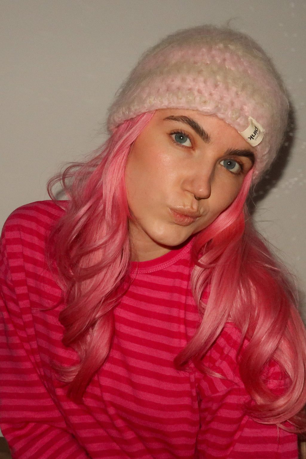 Classic Striped Beanie - Mohair Pink Brush