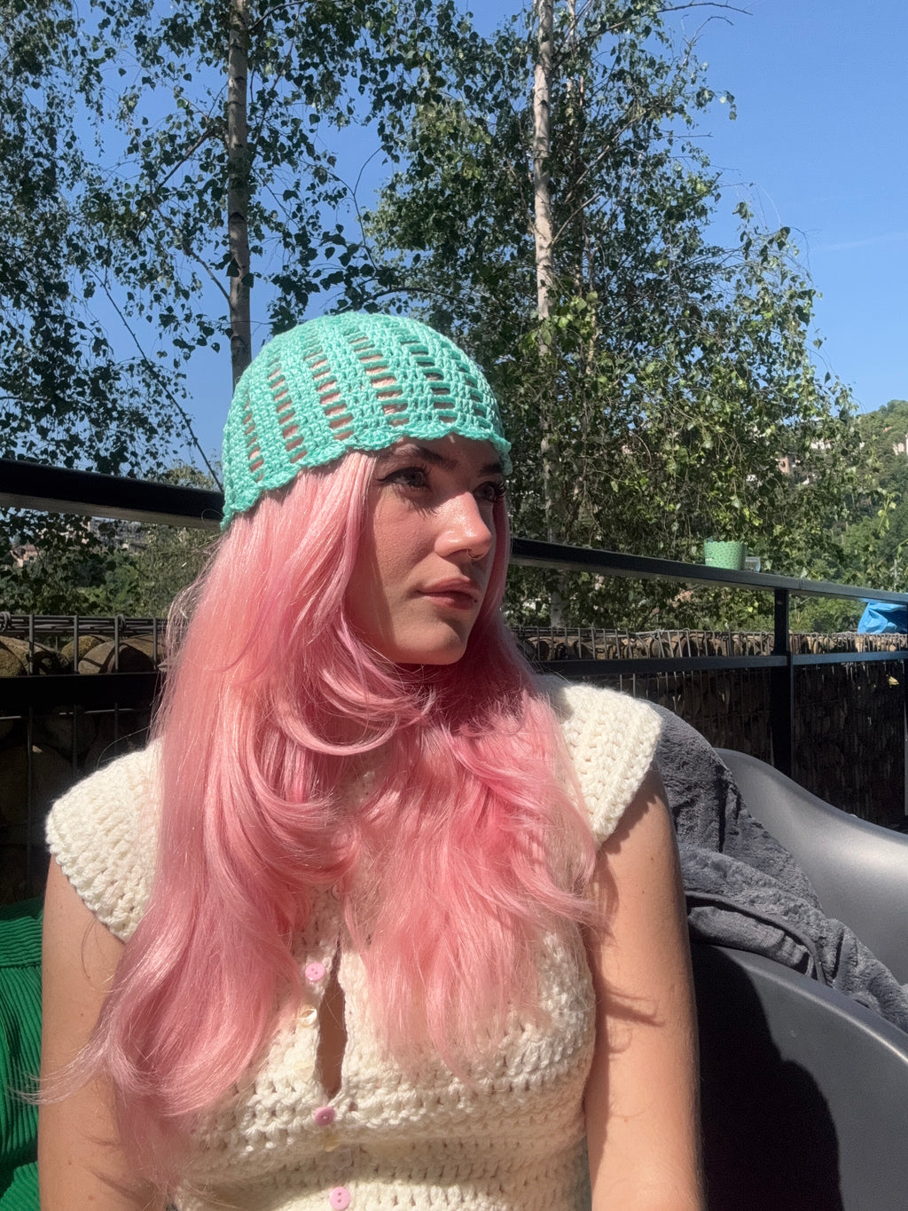 summer filet beanie - turquoise