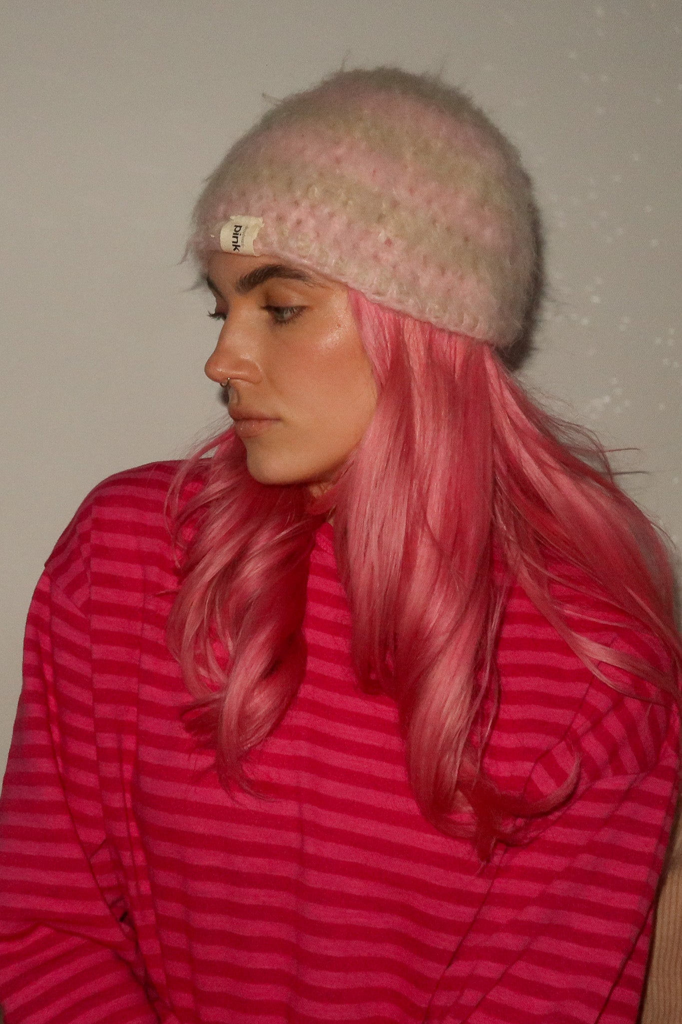 Classic Striped Beanie - Mohair Pink Brush