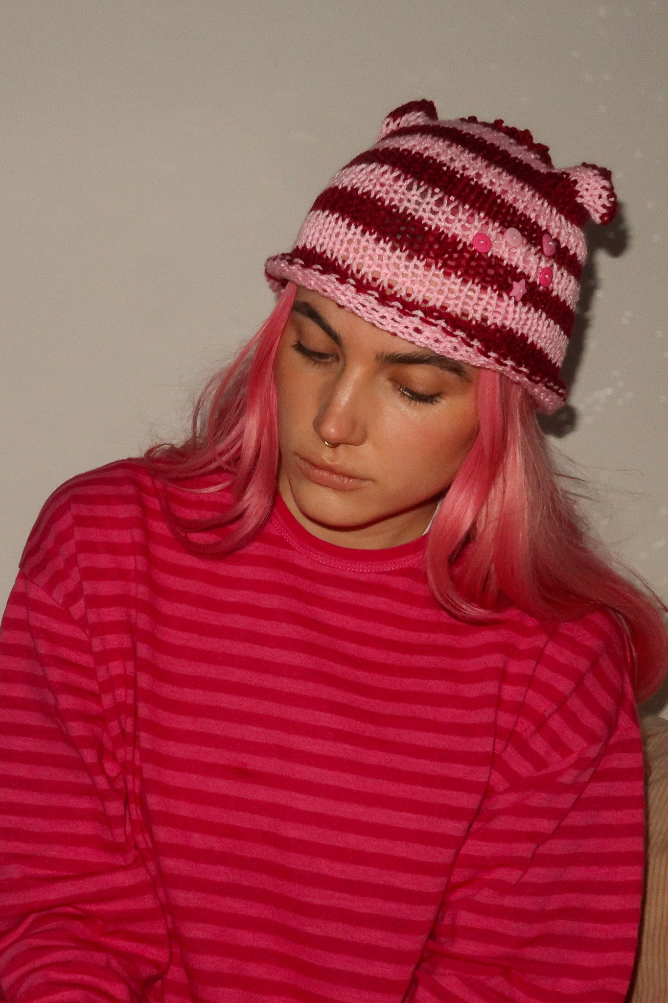 Cat Ears Beanie Pink Combo