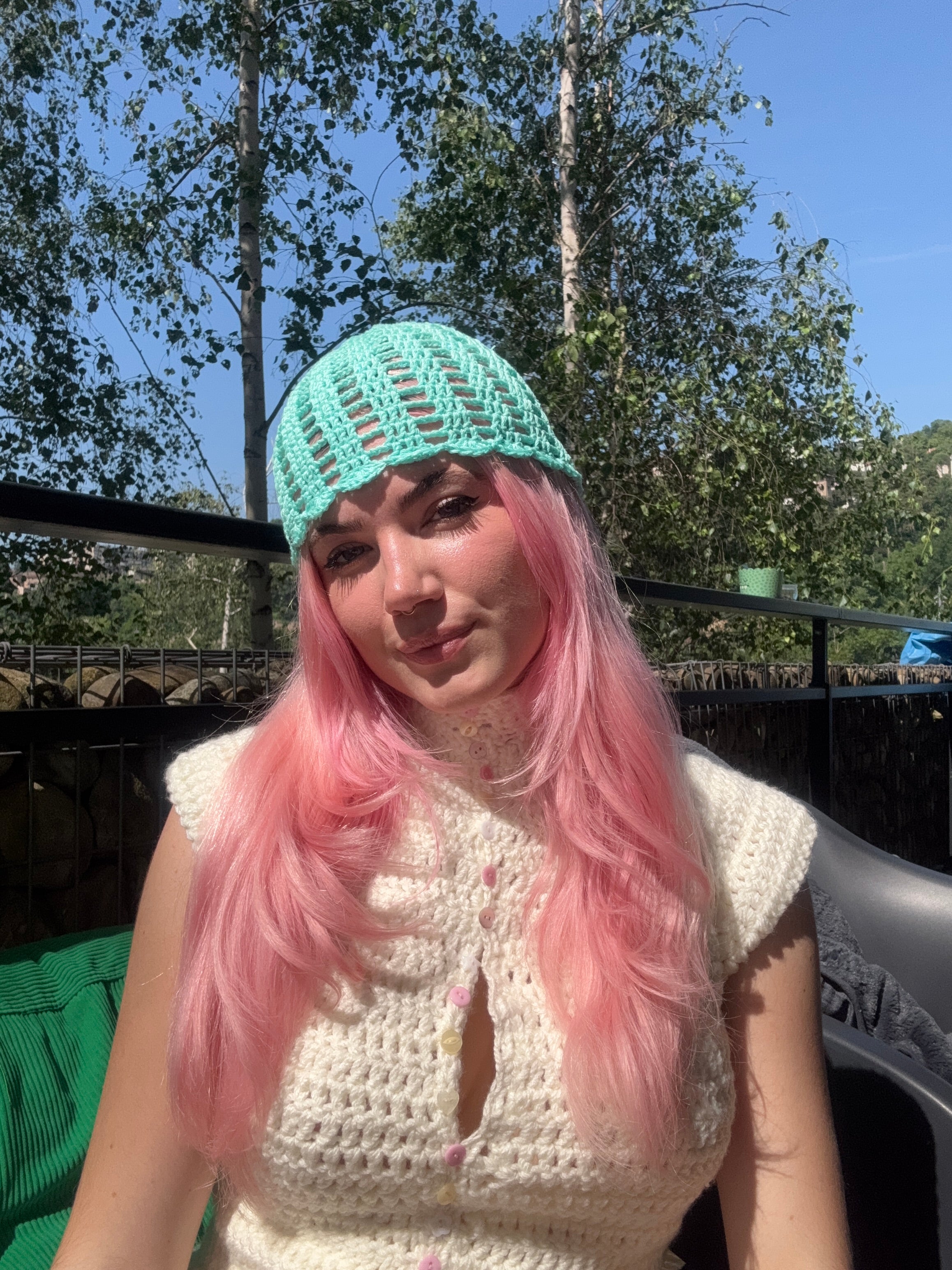 summer filet beanie - turquoise