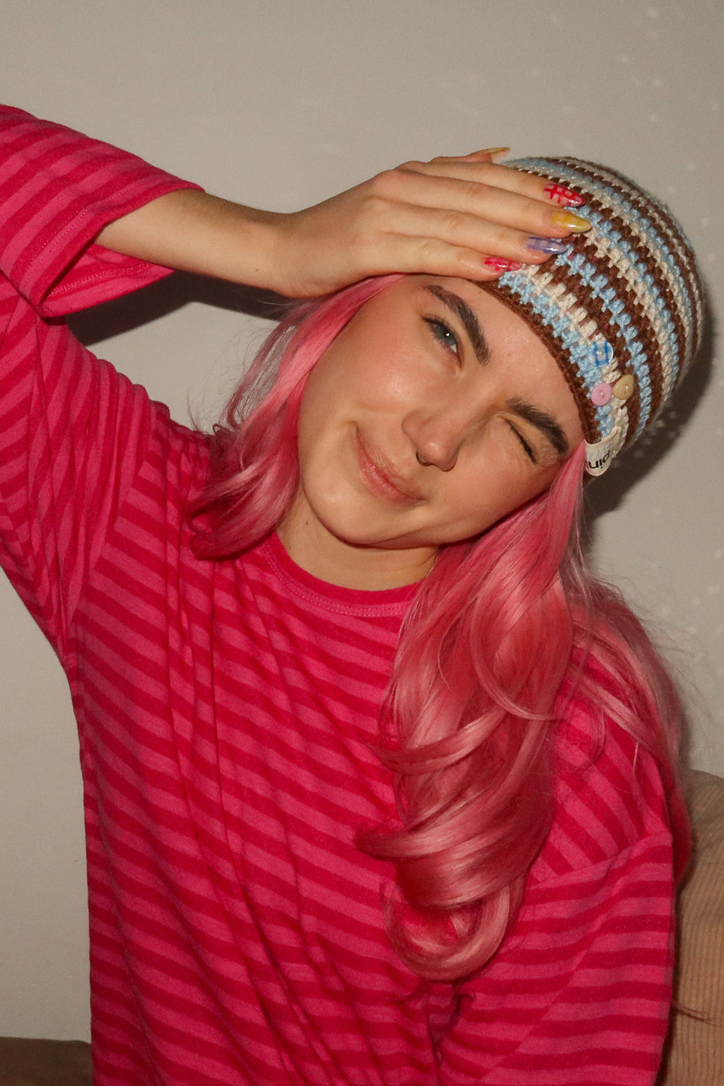 Classic Striped Beanie Blue Latte