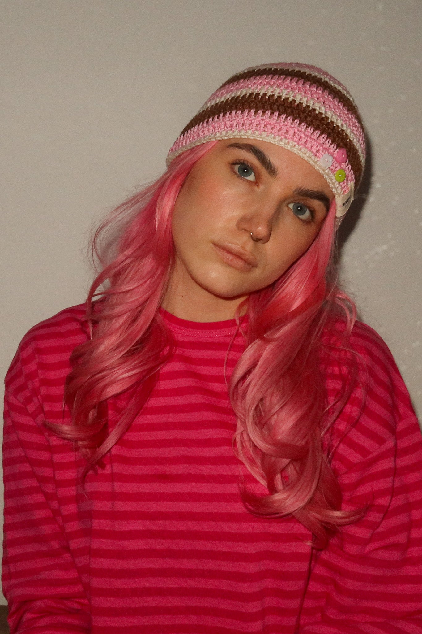 Classic Striped Beanie Pink Latte