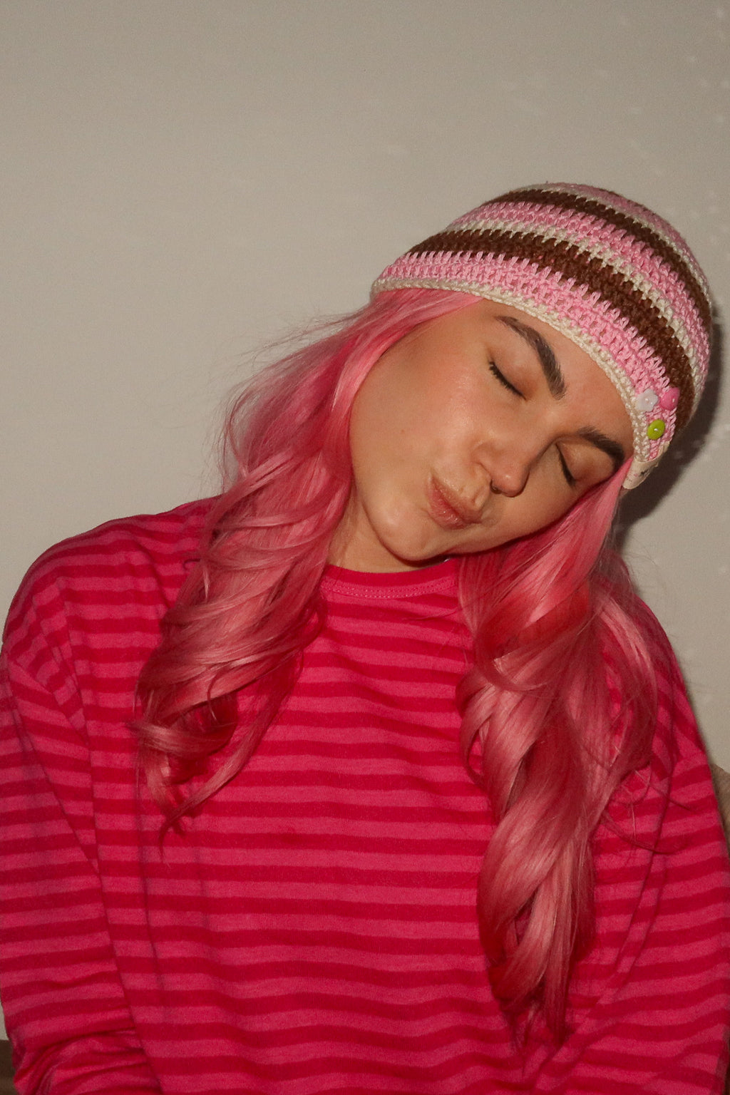 Classic Striped Beanie Pink Latte
