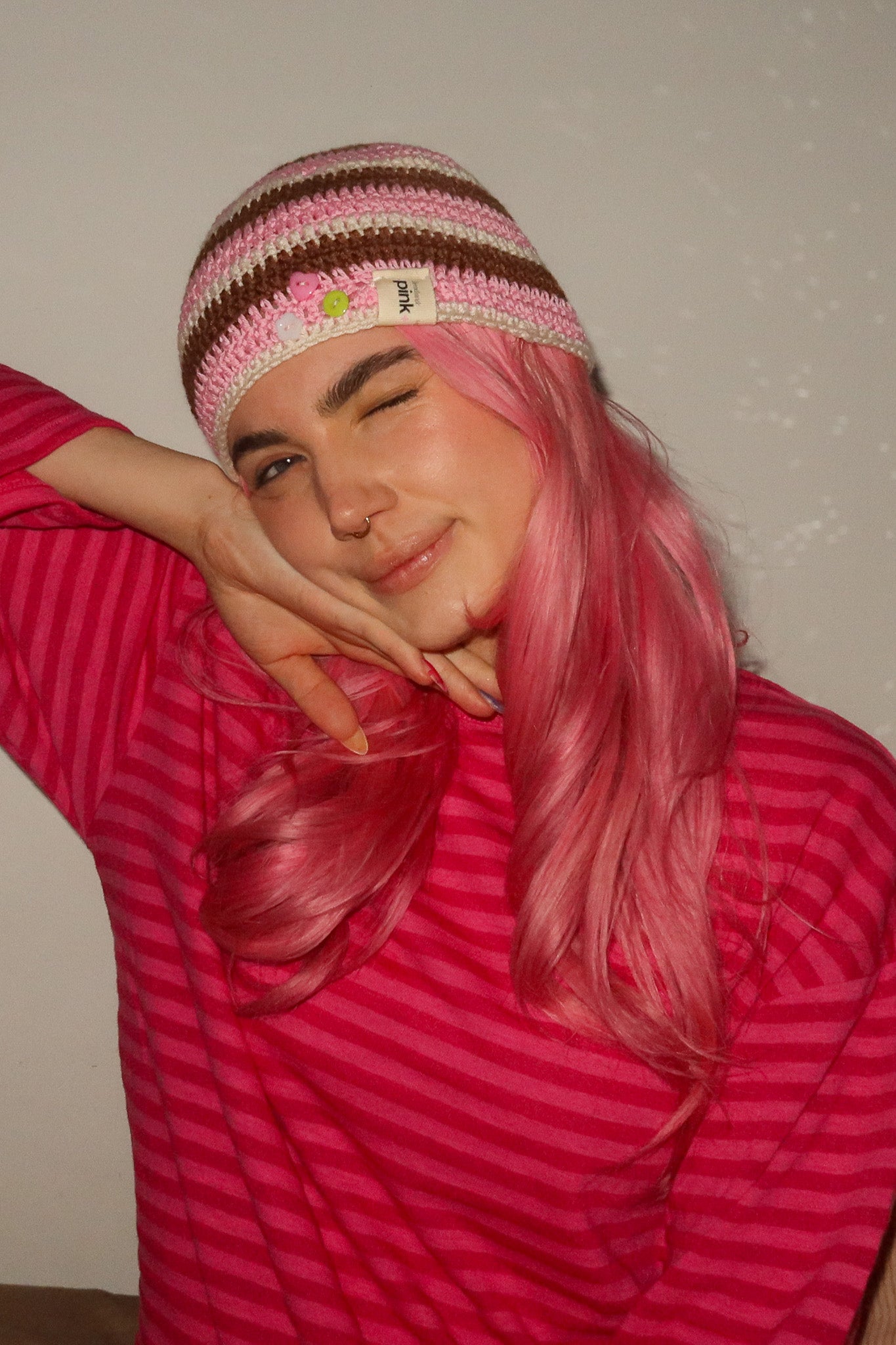 Classic Striped Beanie Pink Latte