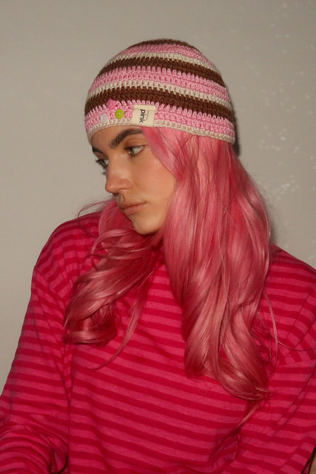 Classic Striped Beanie Pink Latte