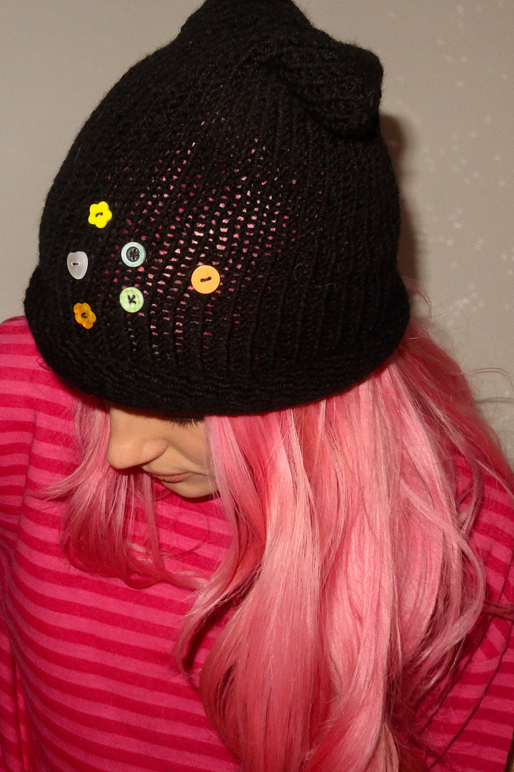 Cat Ears Beanie Black & Buttons