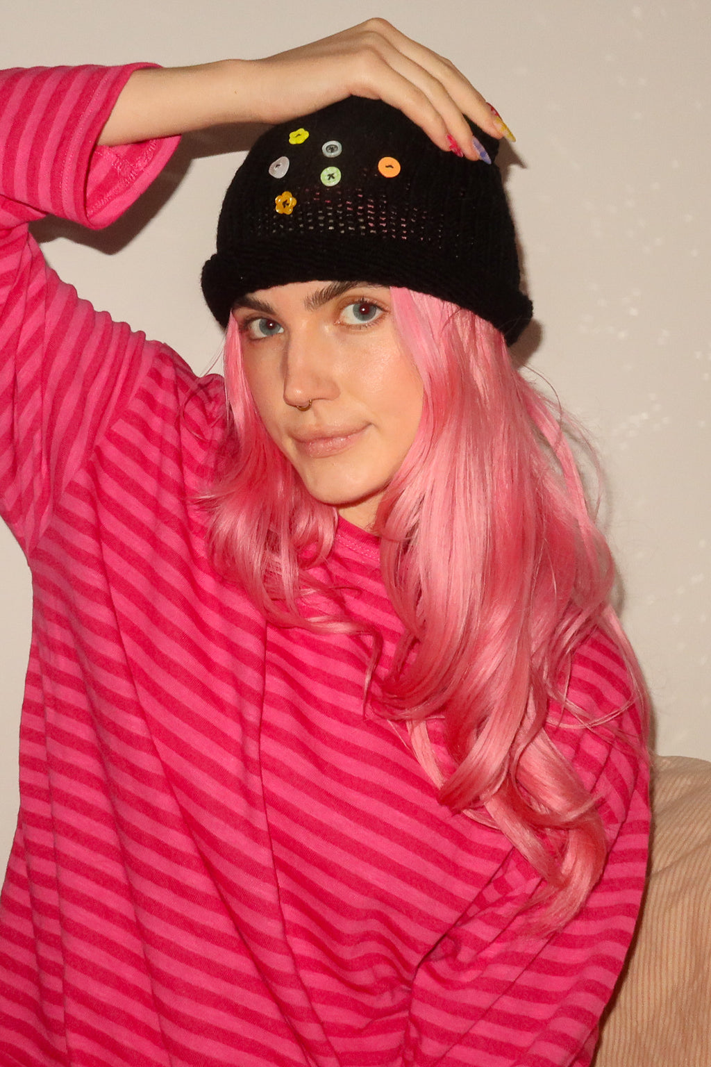 Cat Ears Beanie Black & Buttons