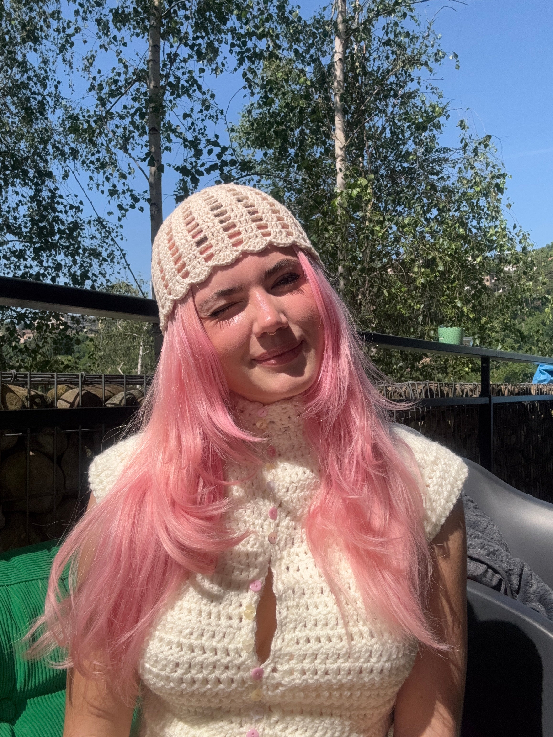 summer filet beanie - cream & gold + waved end